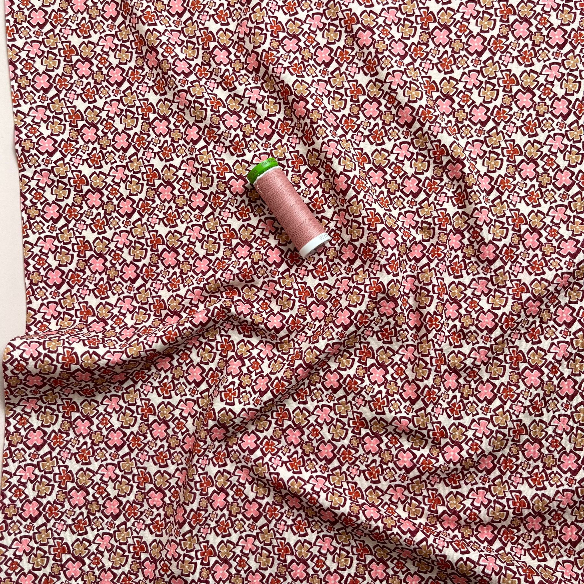 REMNANT 1.58 Metres - Danish Design - Pink Ditsy Floral Cotton Jersey Fabric
