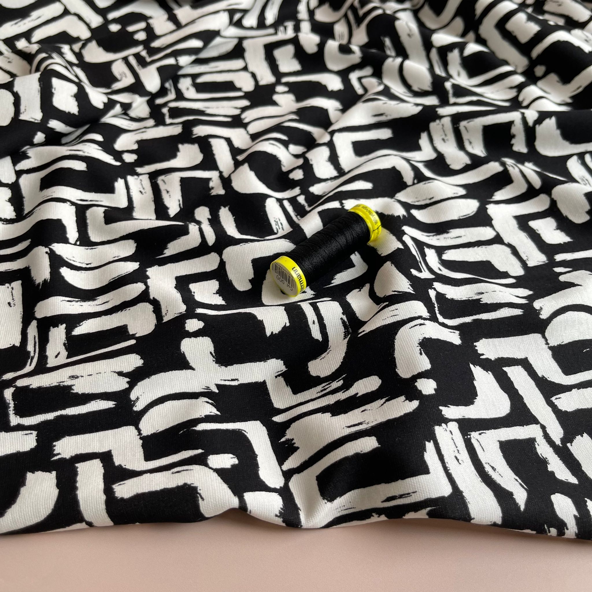 Shapes in Black and White Soft Ponte Roma Fabric