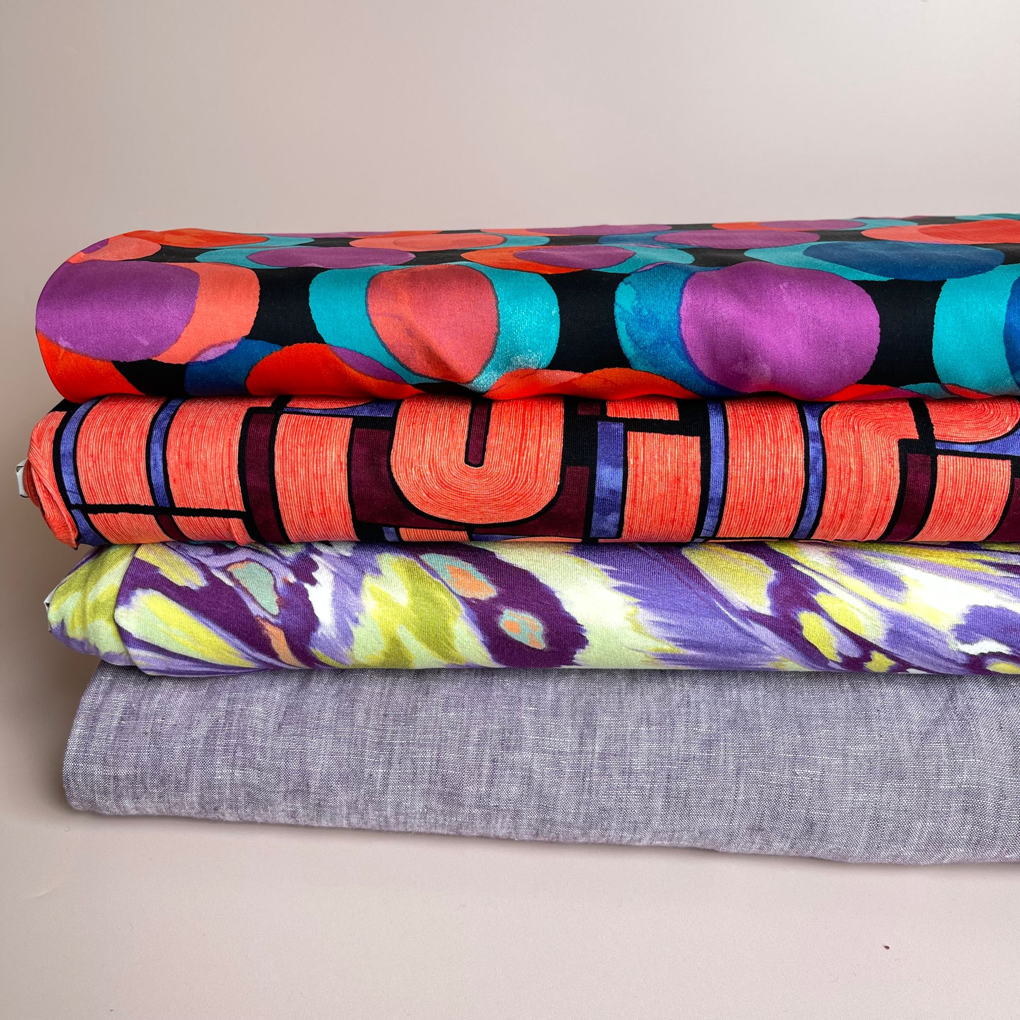 Watercolour Dots in Pink and Blue Viscose Sateen Fabric