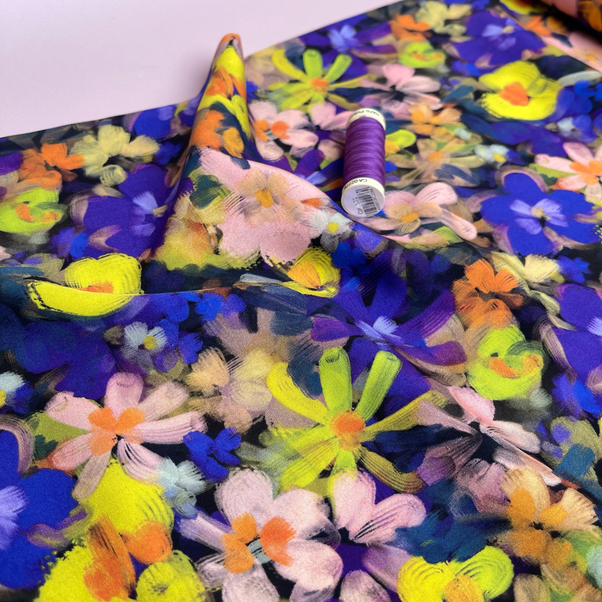 Purple and Yellow Florals Viscose Fabric