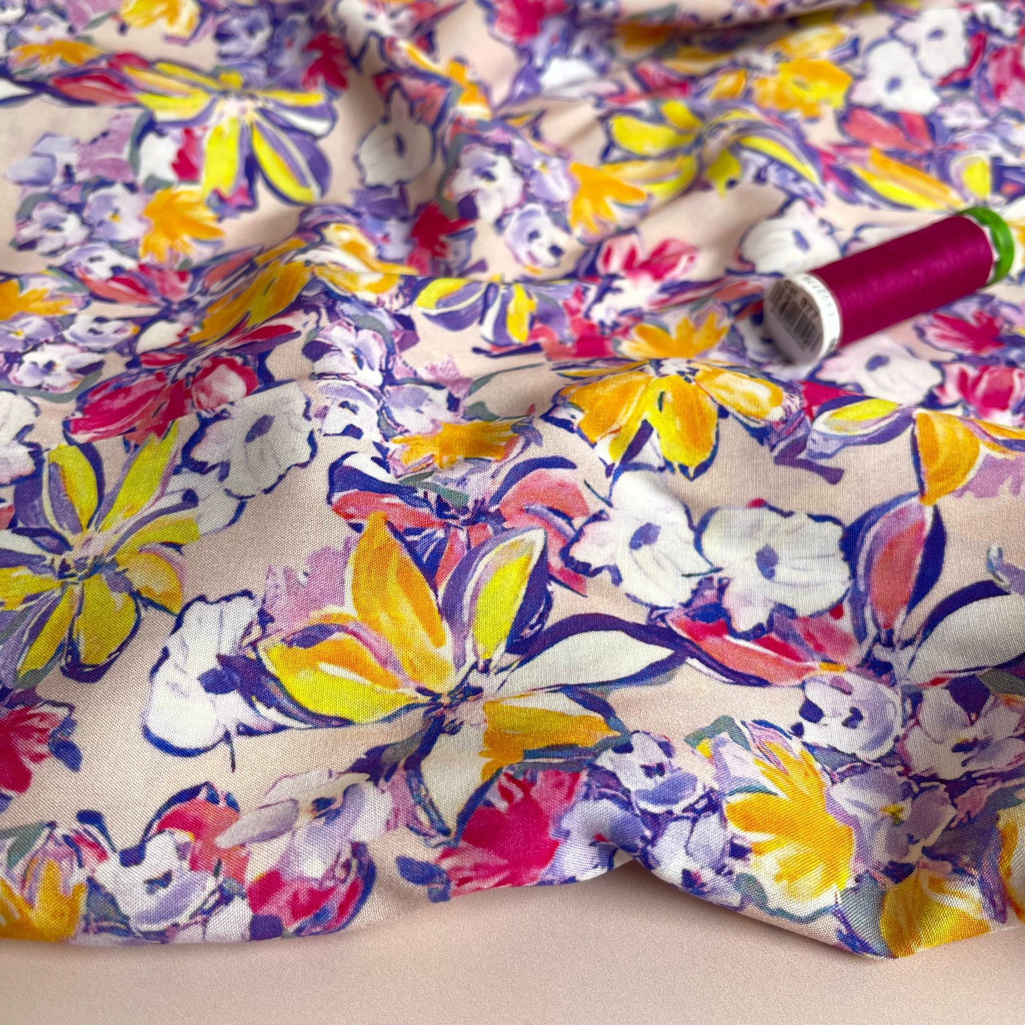 Paintbrush Flowers LENZING™ ECOVERO™ Viscose Fabric