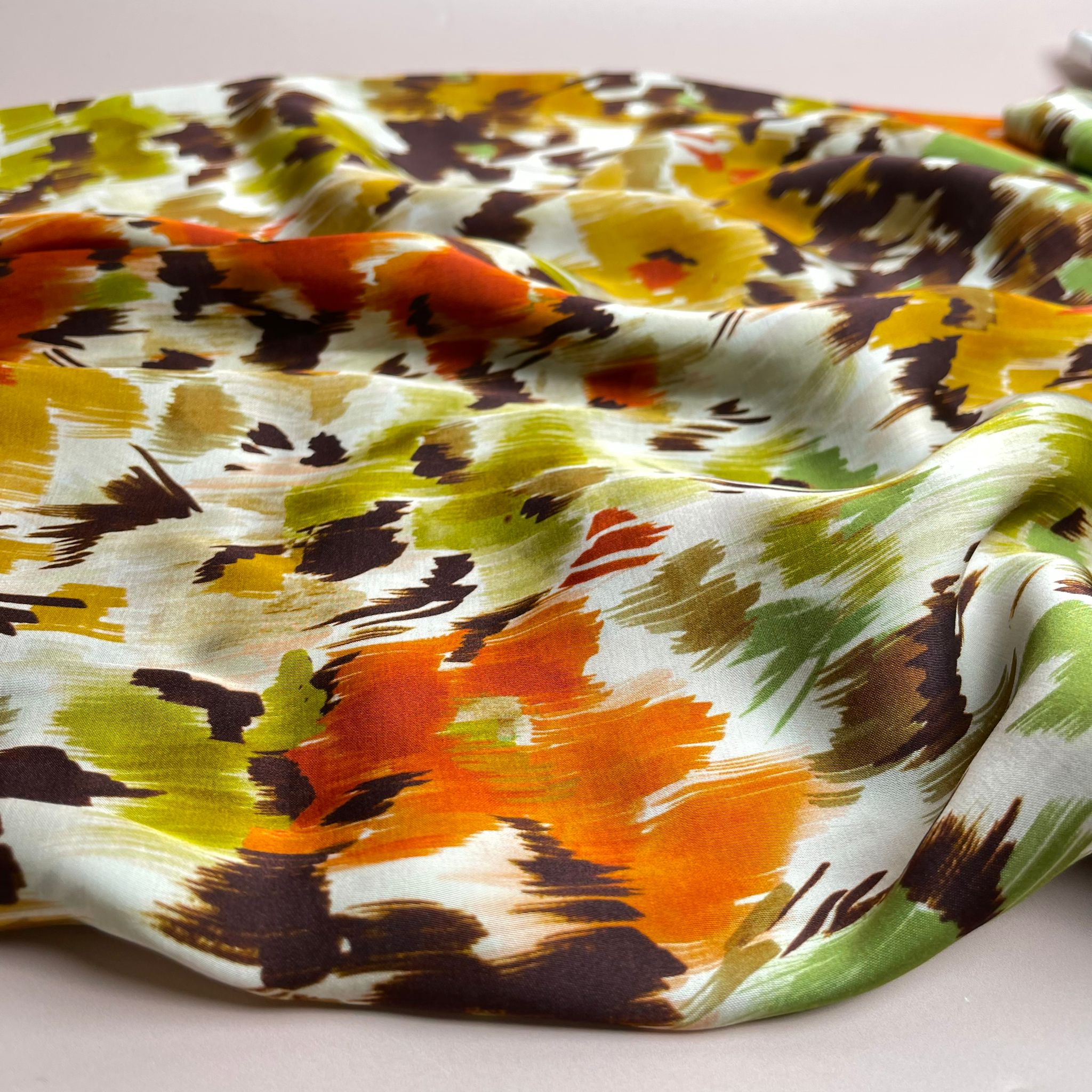 REMNANT 1.9 Metres - Abstract Flower Field Autumn Viscose Sateen Fabric