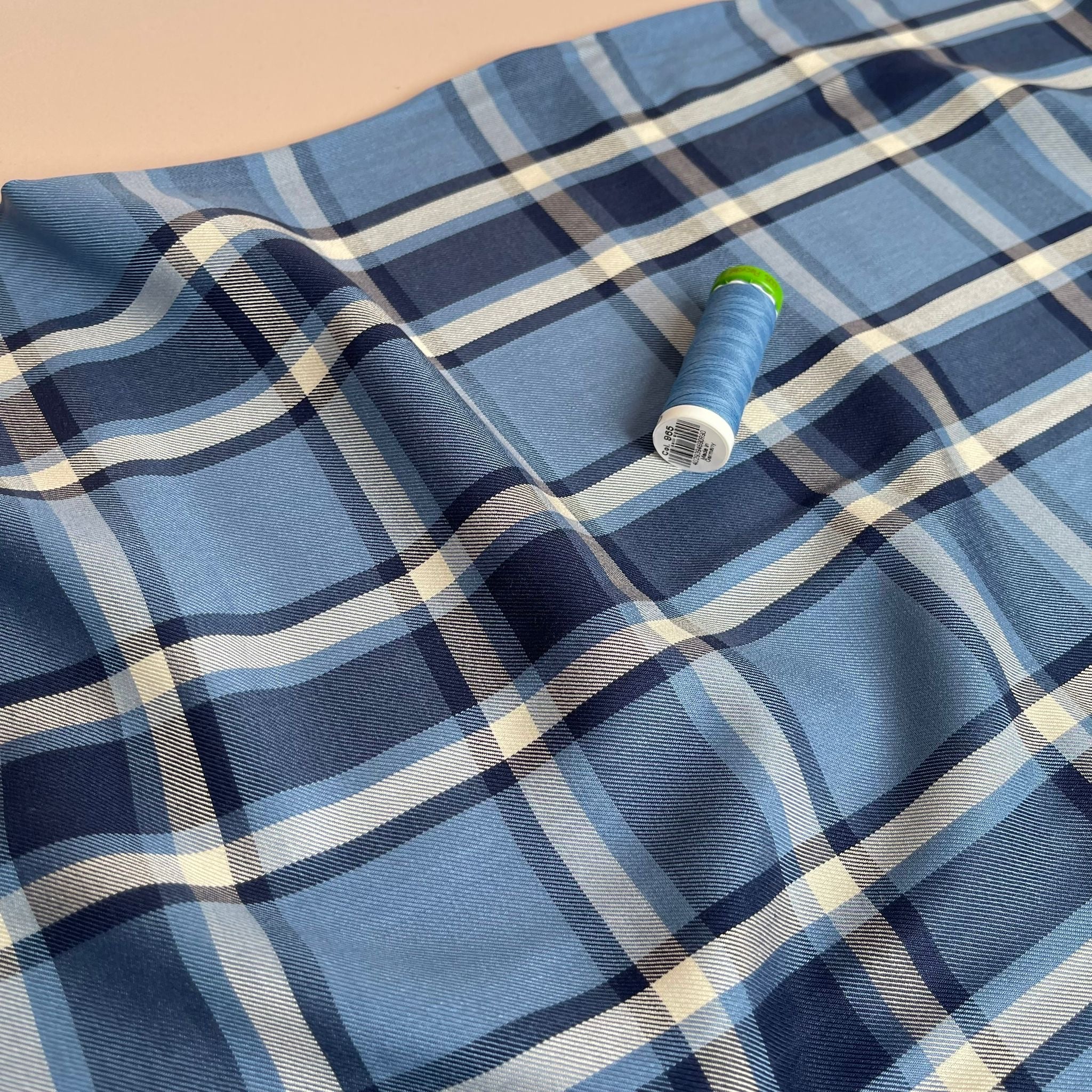 Yarn Dyed Blue Check Viscose Twill Fabric