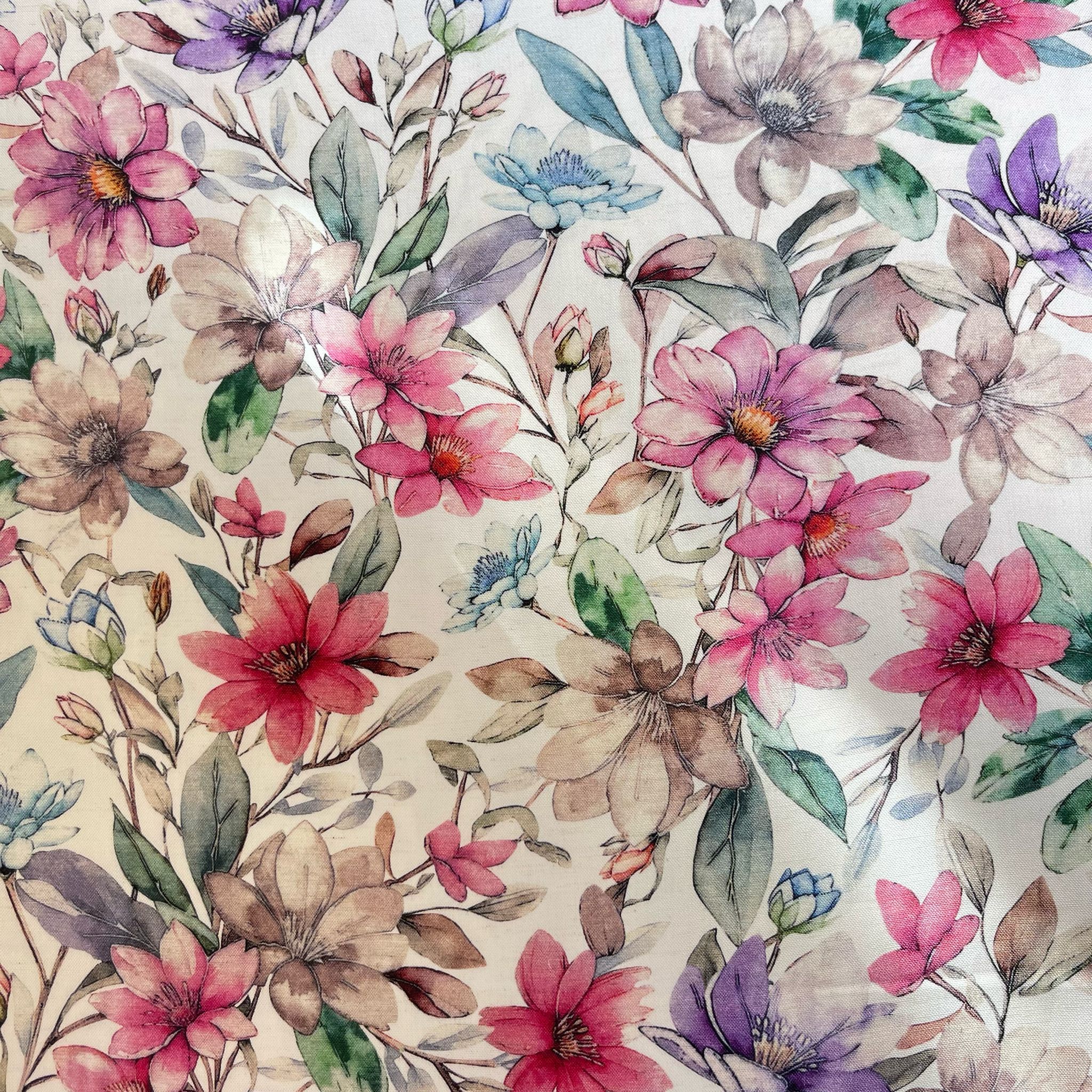 Painted Vintage Blooms Viscose Linen Fabric