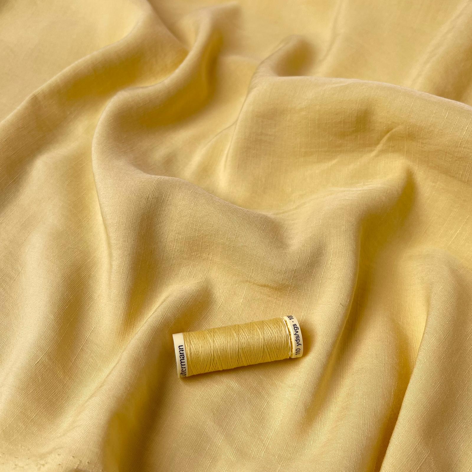 REMNANT 1.6 Metres (with a stain near selvedge) - Lush Butter Yellow Light Viscose Linen crepe Dress Fabric