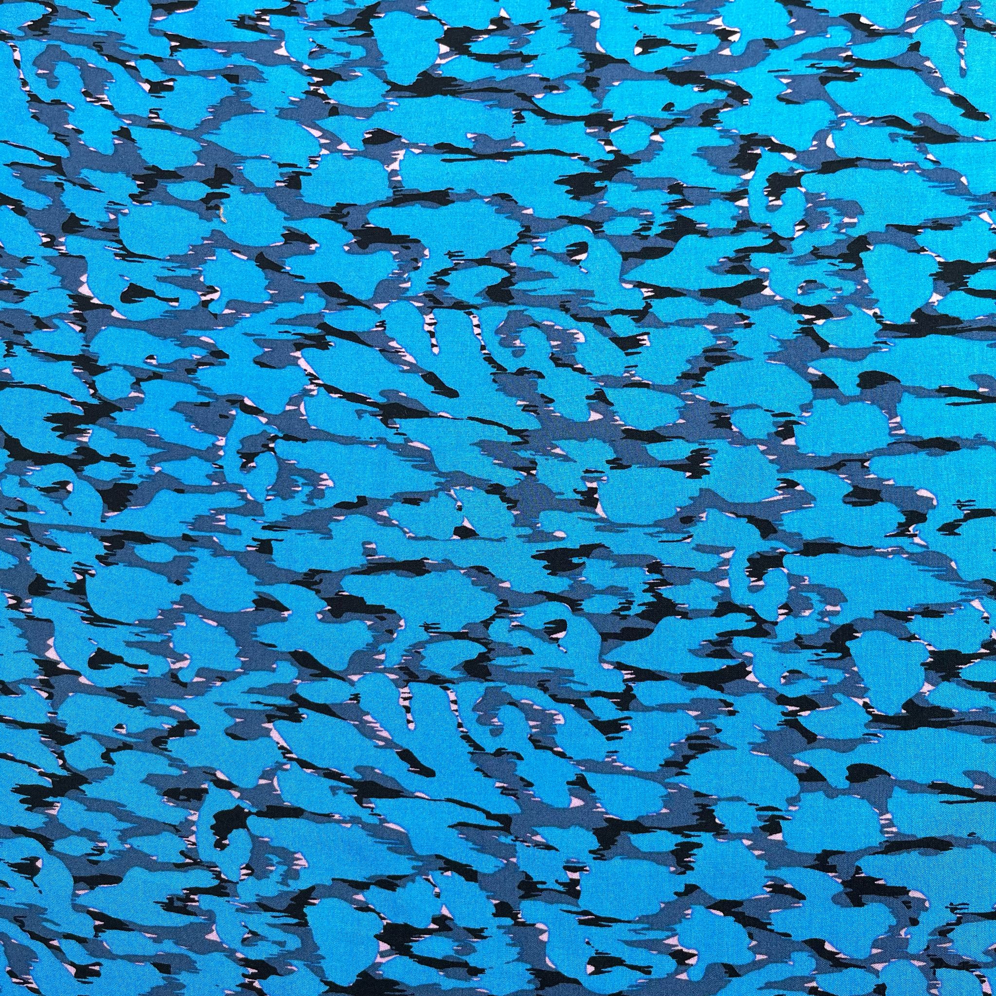 Abstract Blue Animal Print Viscose Fabric
