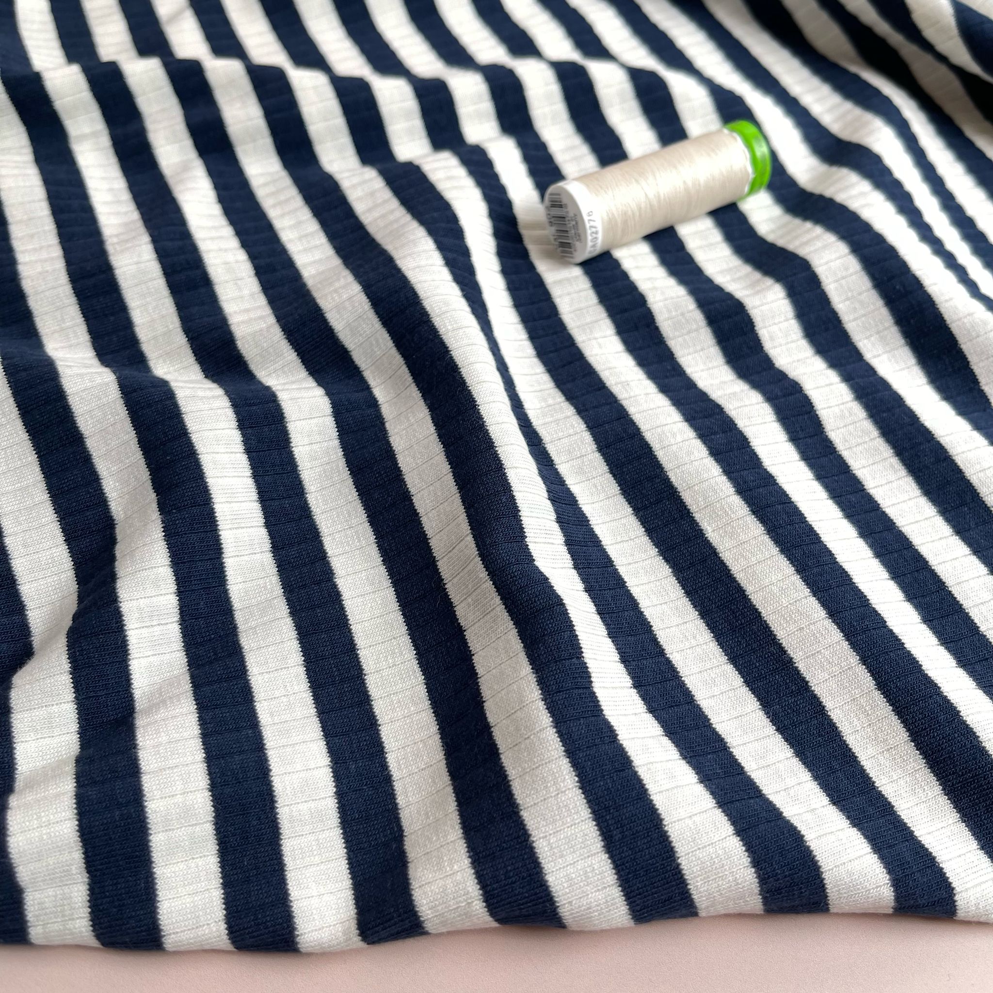 Yarn Dyed Striped Cotton Ribbed Jersey in Navy and White