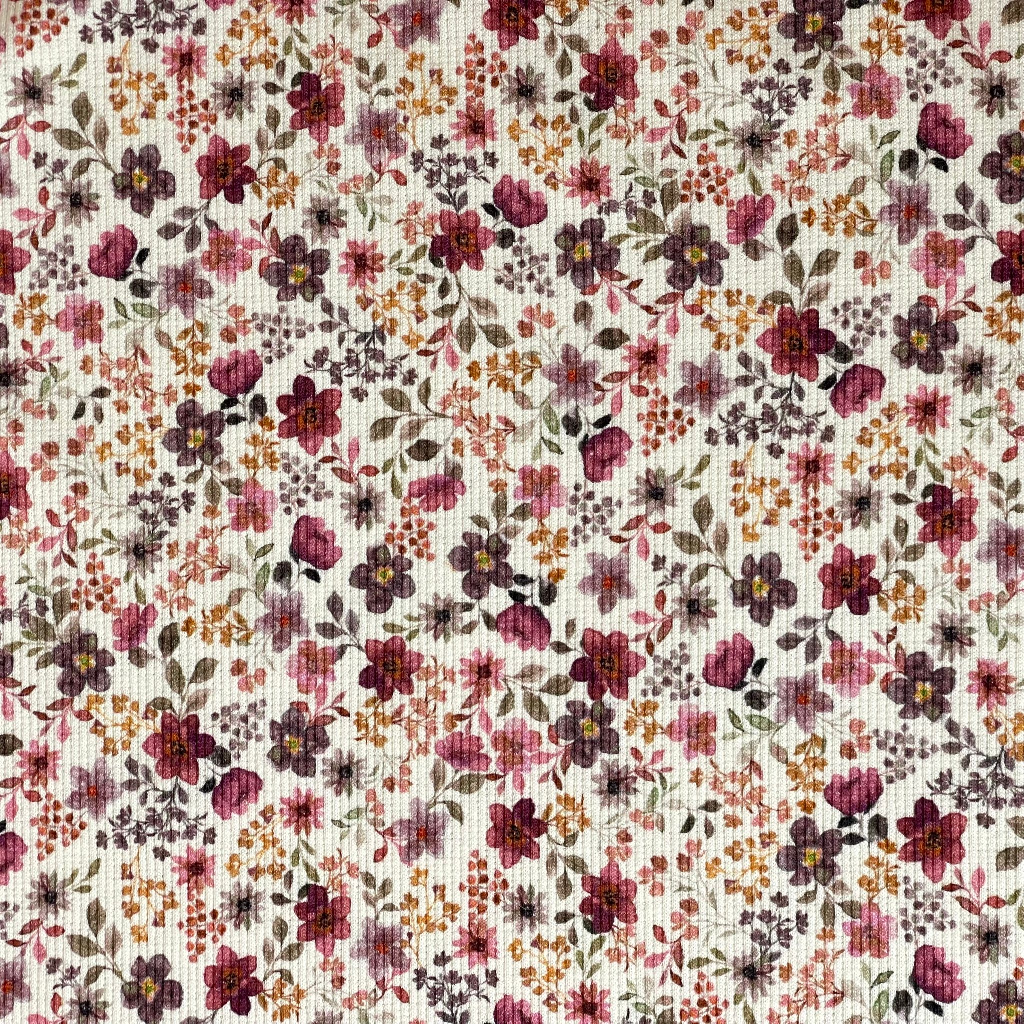 Ditsy Old Rose Flowers Cotton Ribbed Jersey