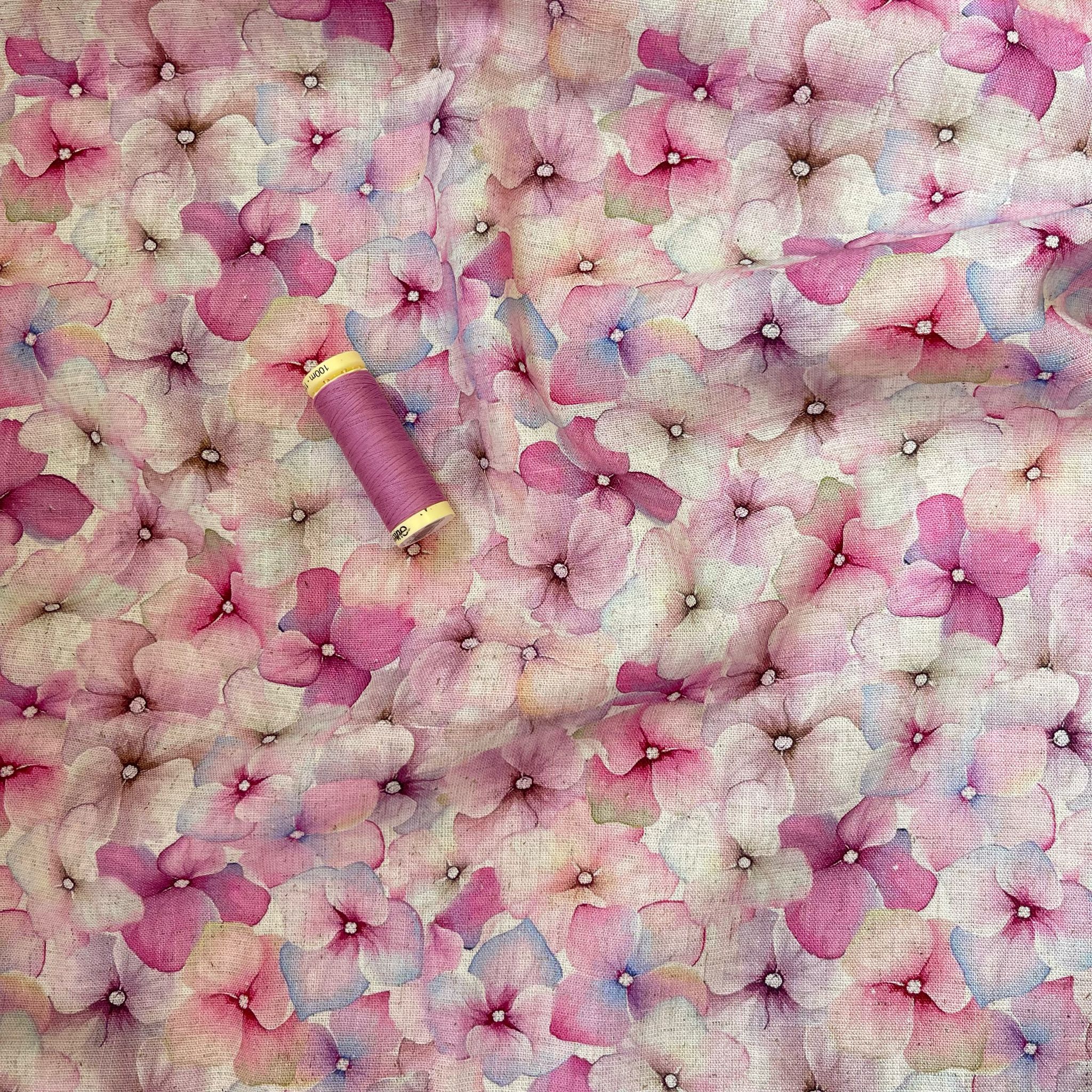 Pink Hydrangea Viscose Linen Fabric