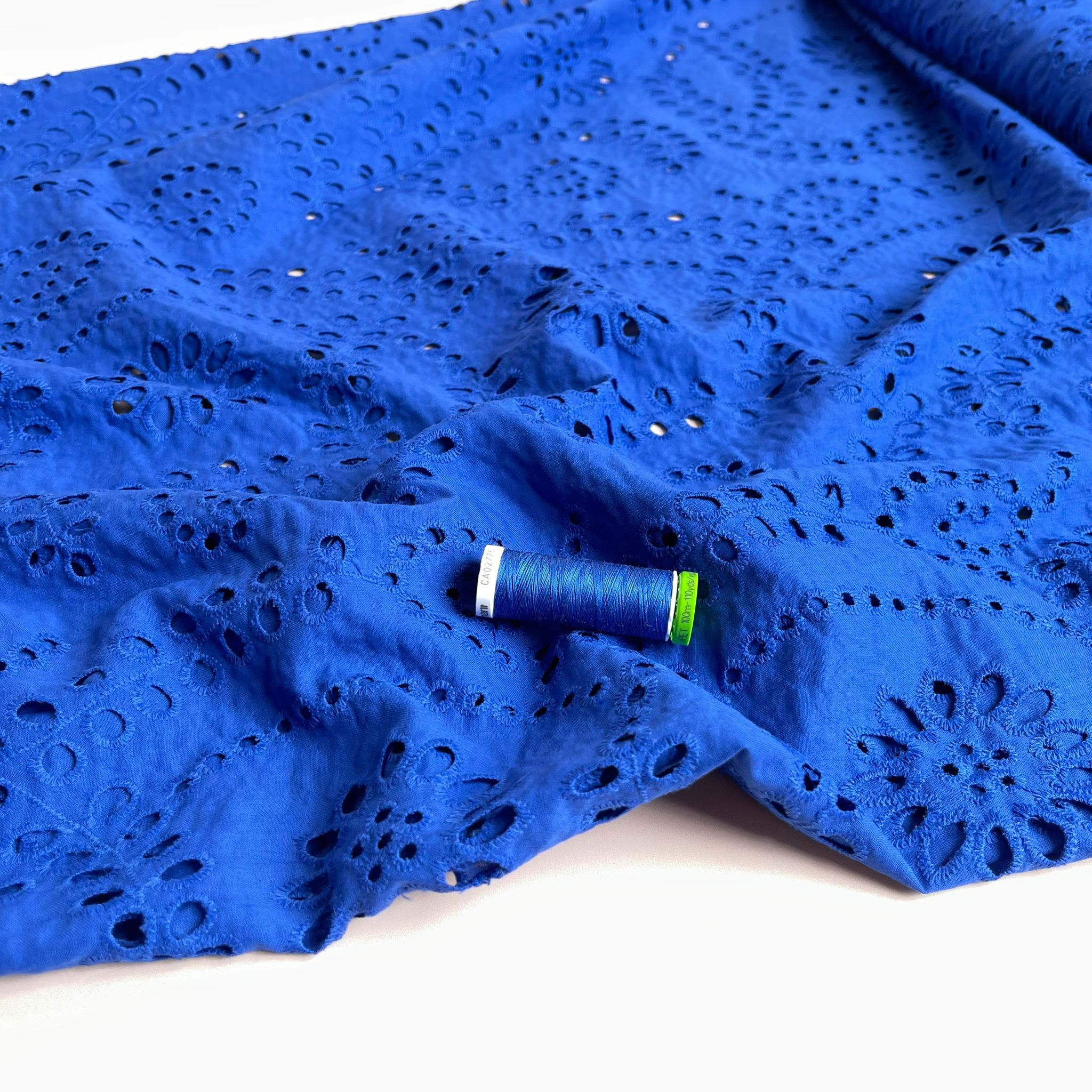 REMNANT 0.75 Metre - Sweet Vines Cobalt Blue Cotton Broderie Anglaise Fabric