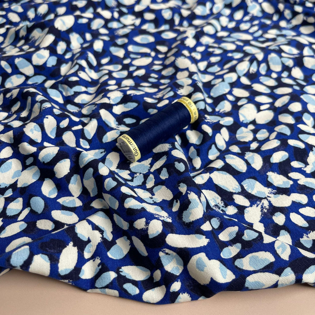 Ex-Designer Deadstock Falling Petals on Royal Blue Viscose Jersey Fabric