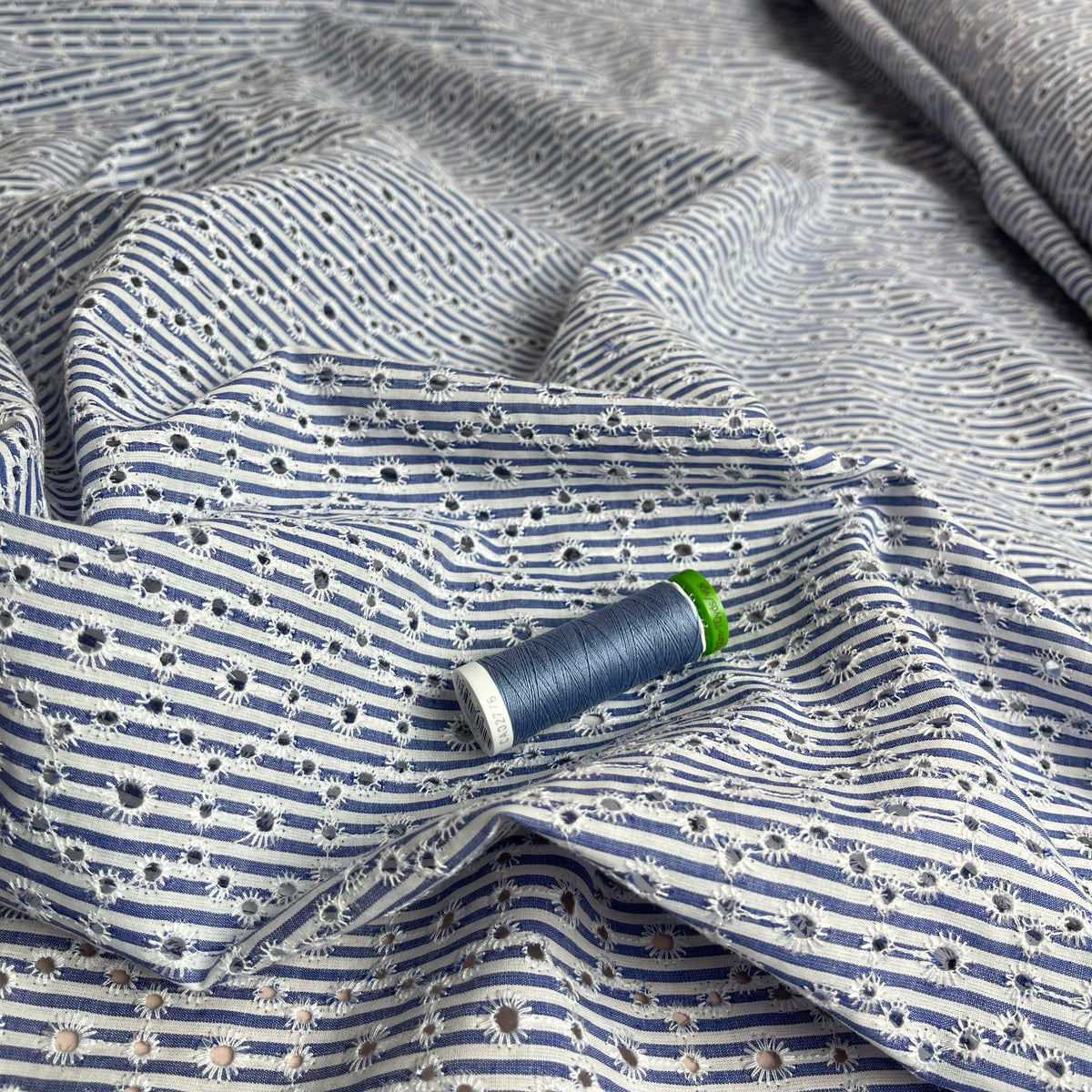 Blue Striped Broderie Anglaise Cotton Fabric Lamazi Fabrics blue-striped-broderie-anglaise-cotton-fabric-lamazi-fabrics
