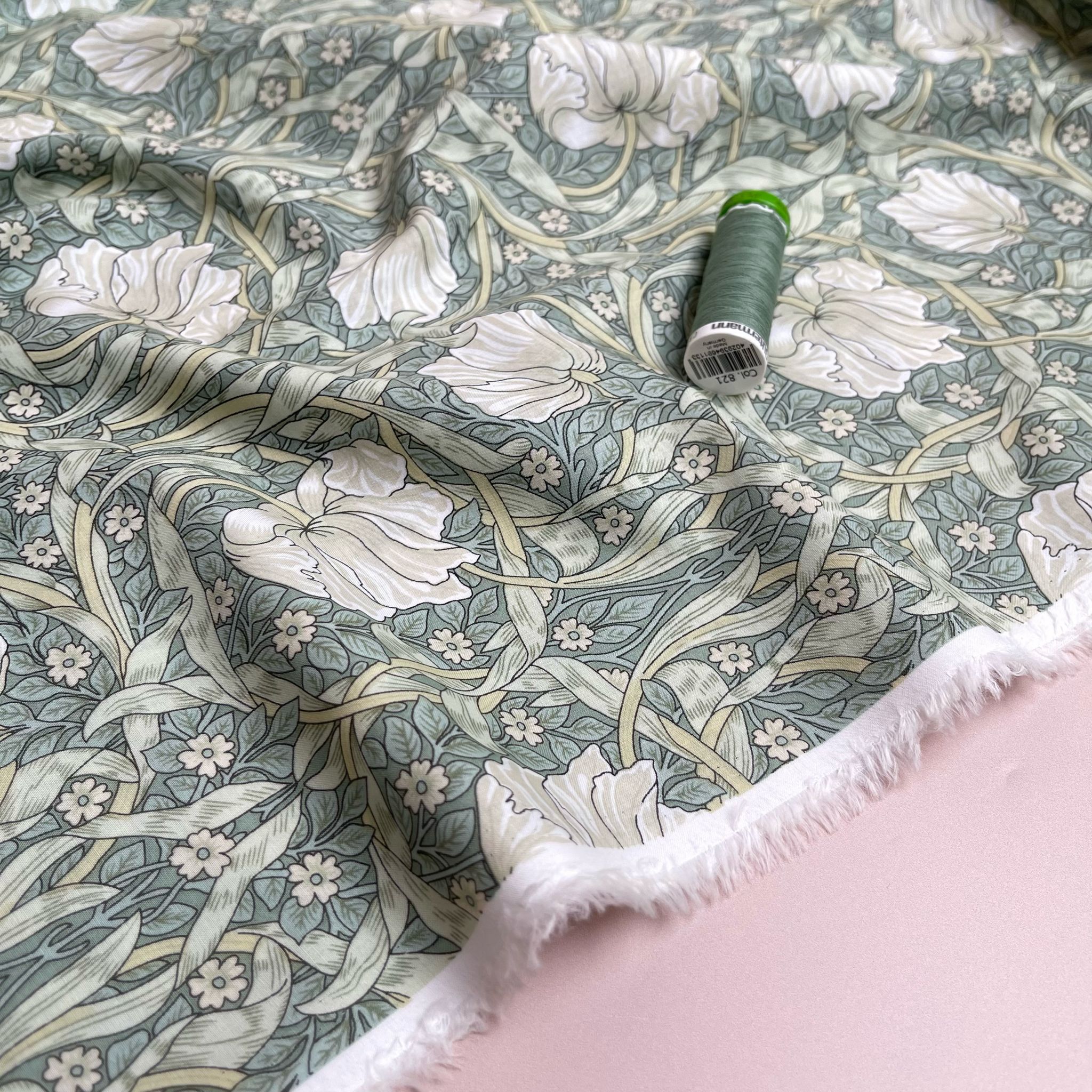 REMNANT 2.18 Metres - Morris Sage Green Cotton Lawn Fabric
