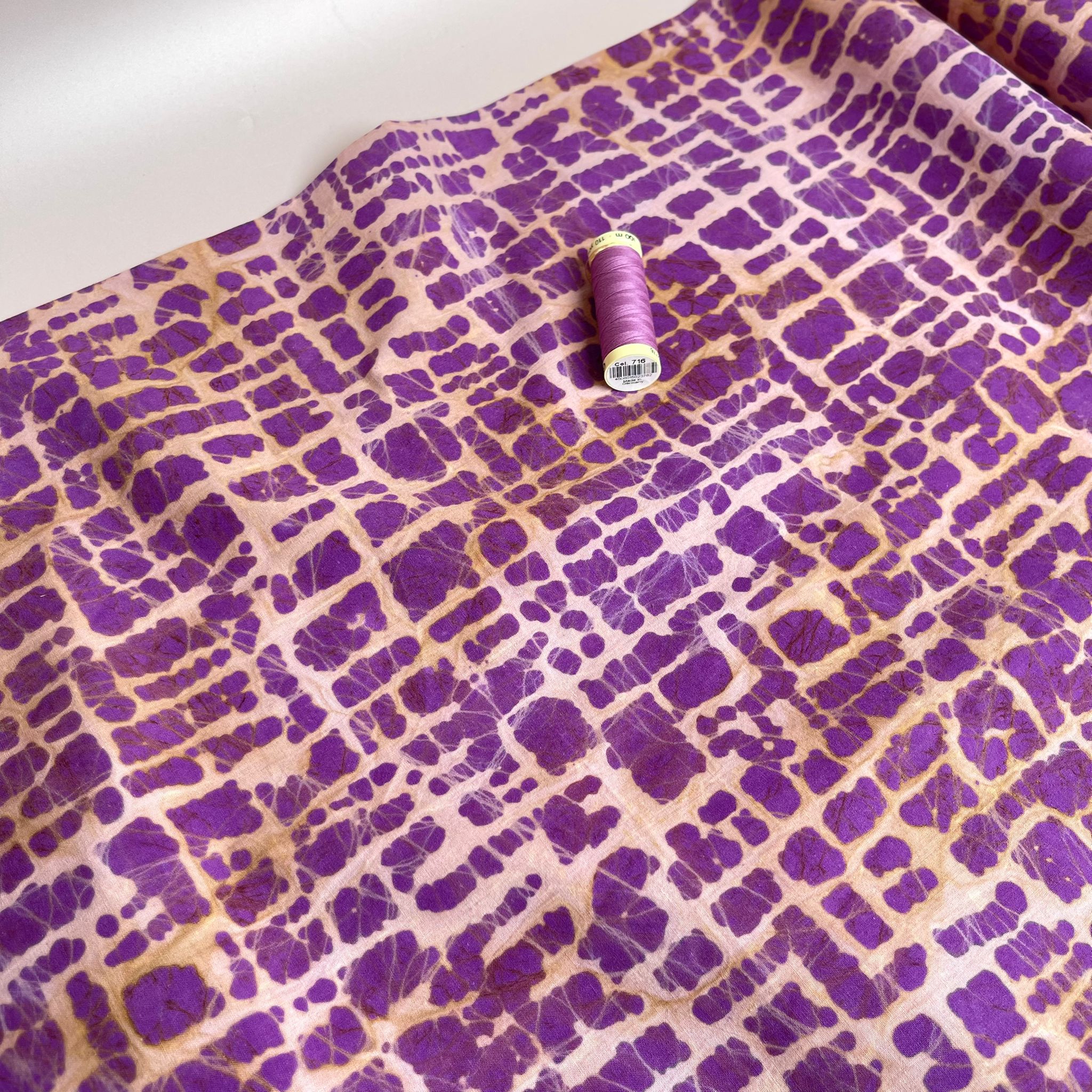Batik Violet and Peach Cotton Fabric