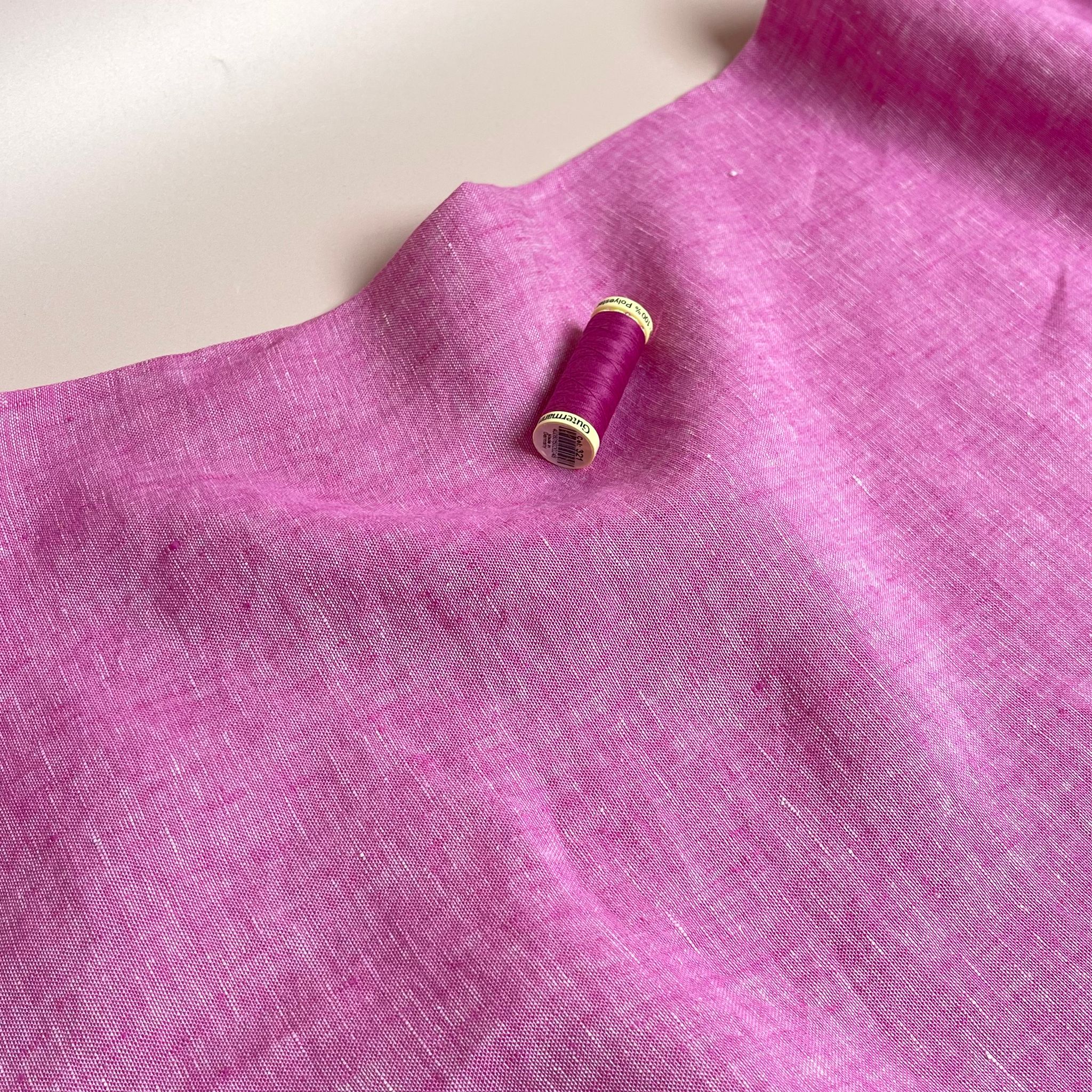 REMNANT 0.89 Metre - Fuchsia Yarn Dyed Pure Linen Fabric