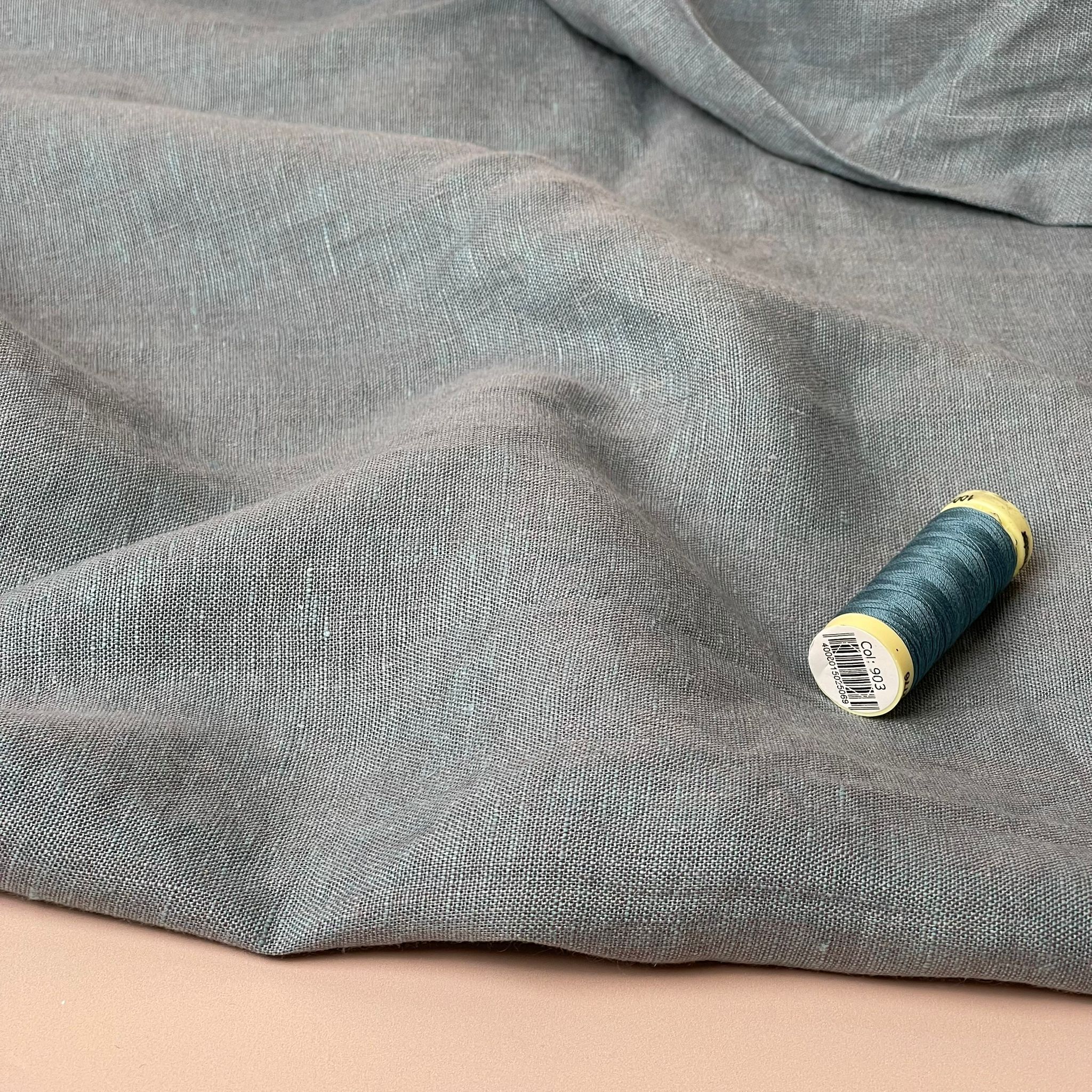 Yarn Dyed Pure Linen Fabric in Slate Blue