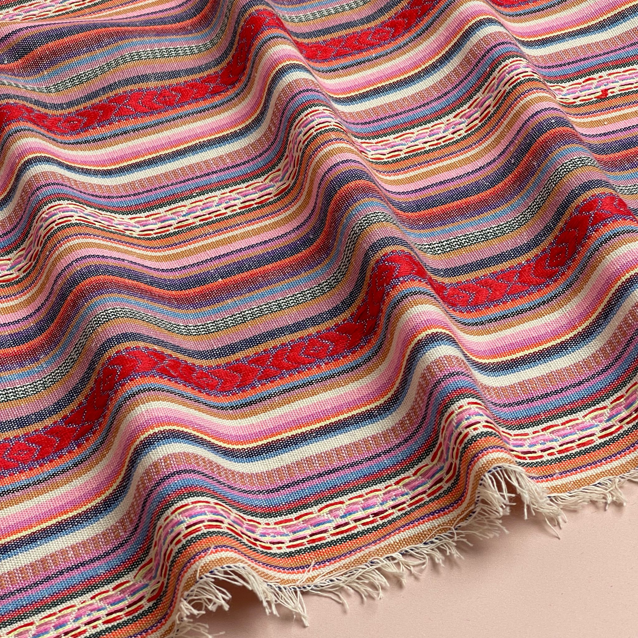 Yarn Dyed Red Stripes Jacquard Fabric