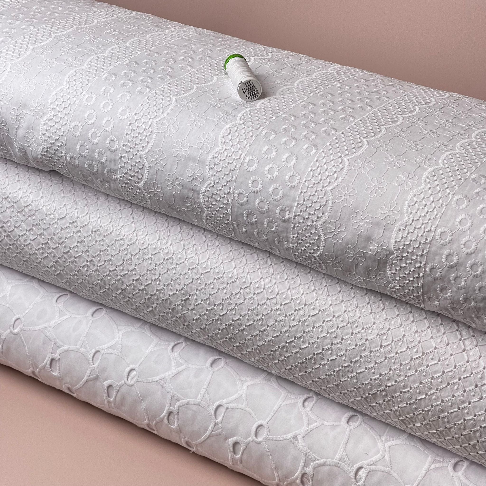 White Flowers Cotton Broderie Anglaise Fabric