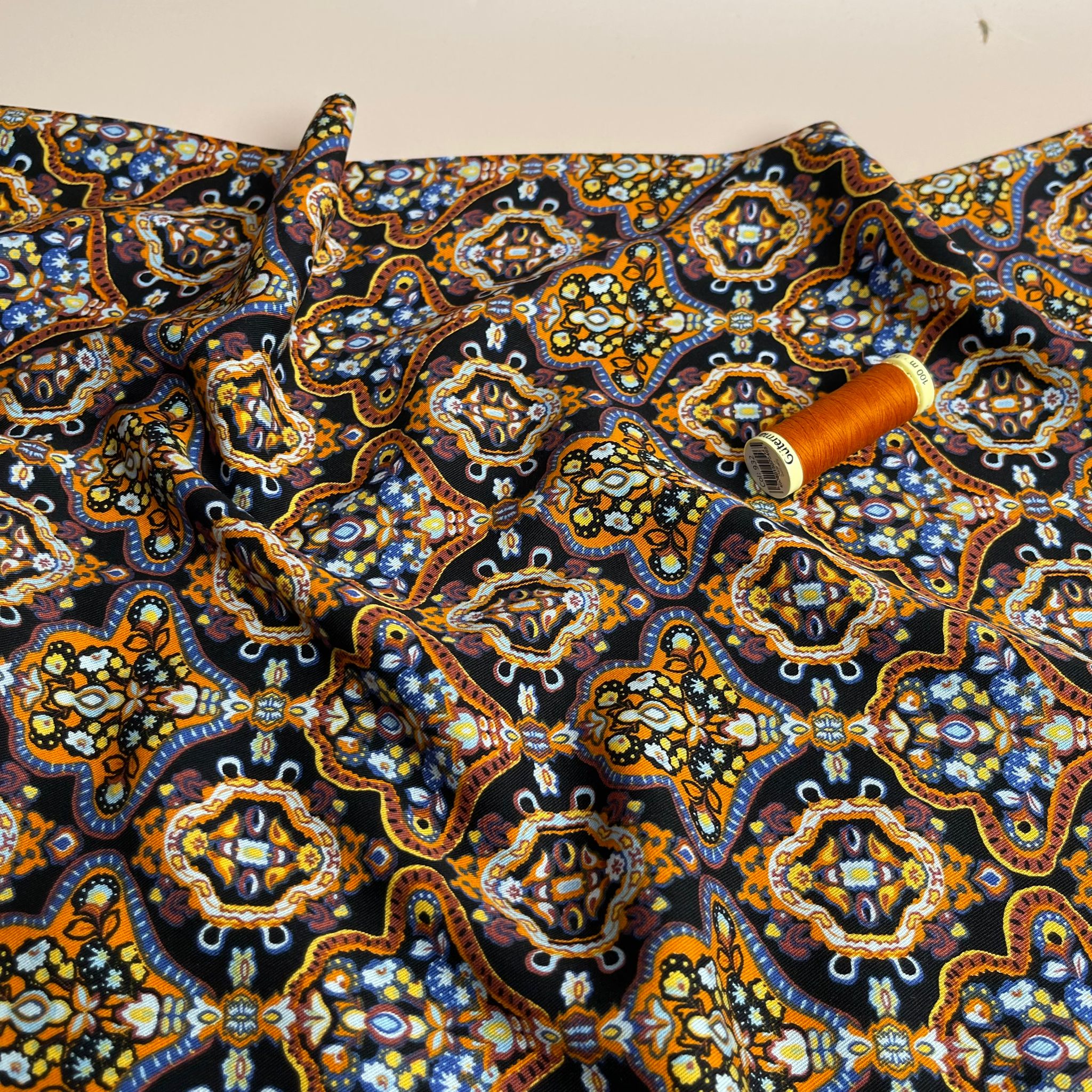 REMNANT 0.44 Metre - Damascus in Cognac Viscose Twill Fabric