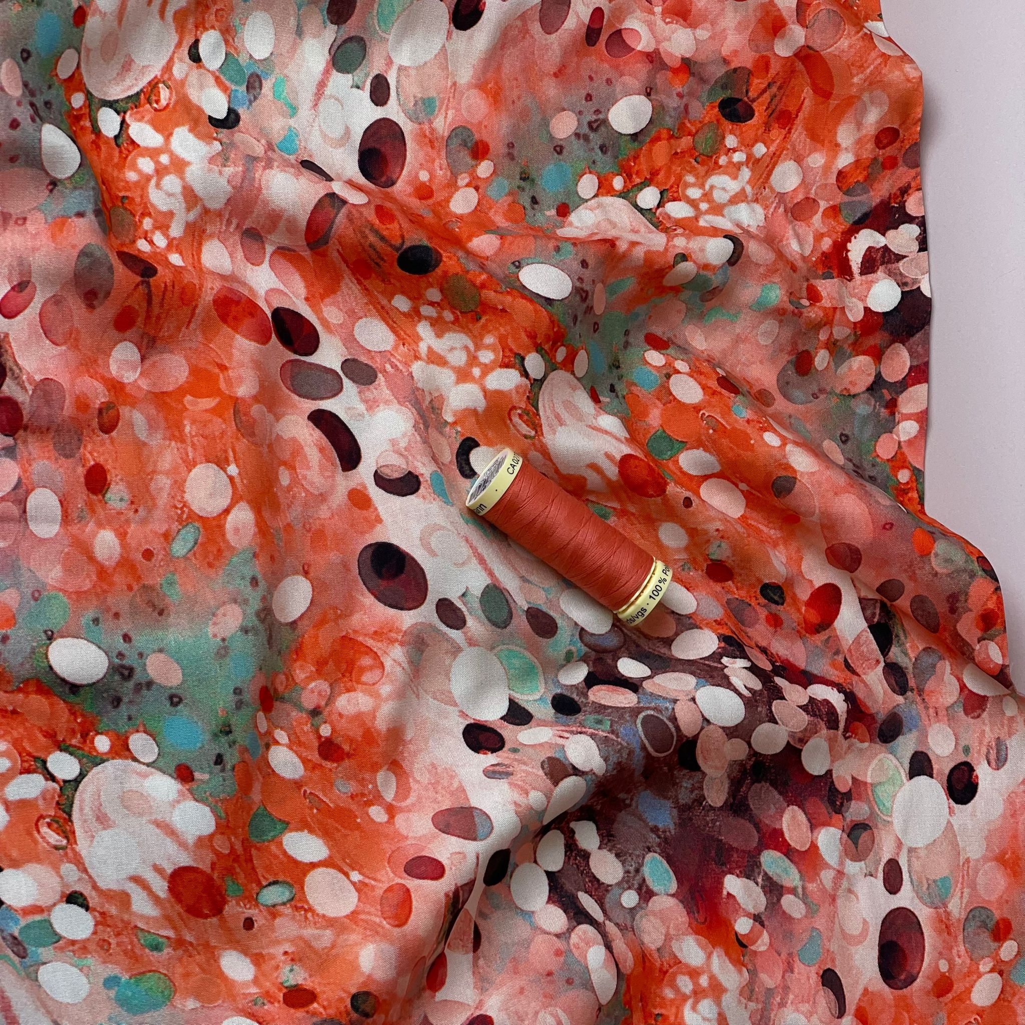 Sunset Watercolour Drops Viscose Poplin Fabric
