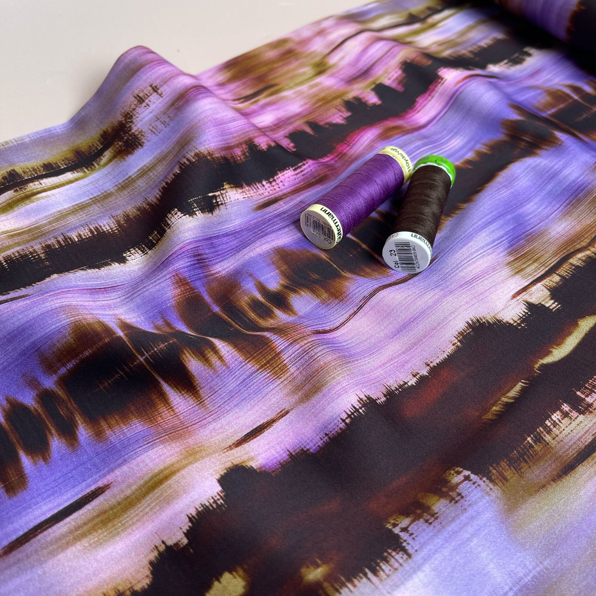 Hazy Landscape in Lavender Cotton Sateen Fabric