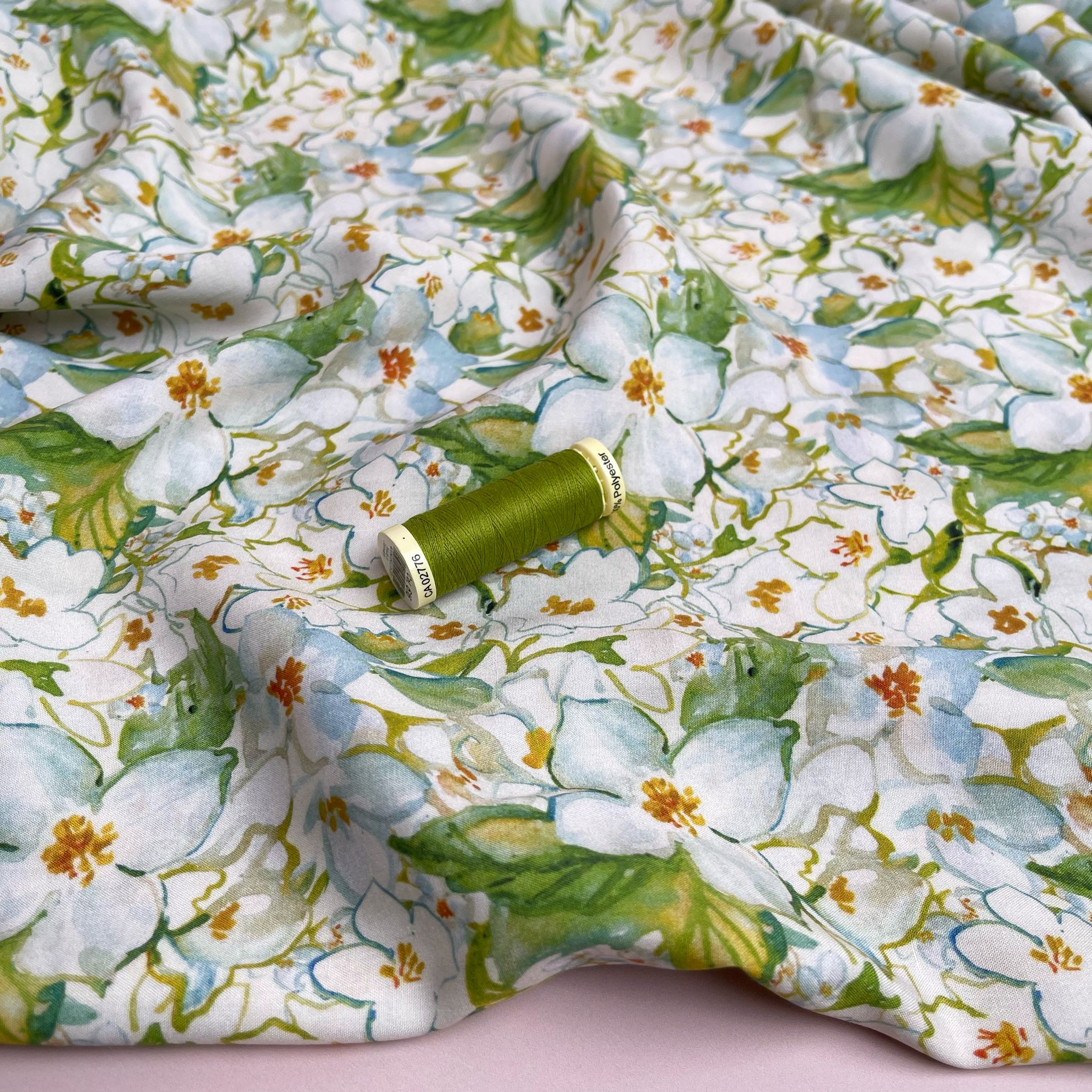 Spring Green Florals Viscose Fabric
