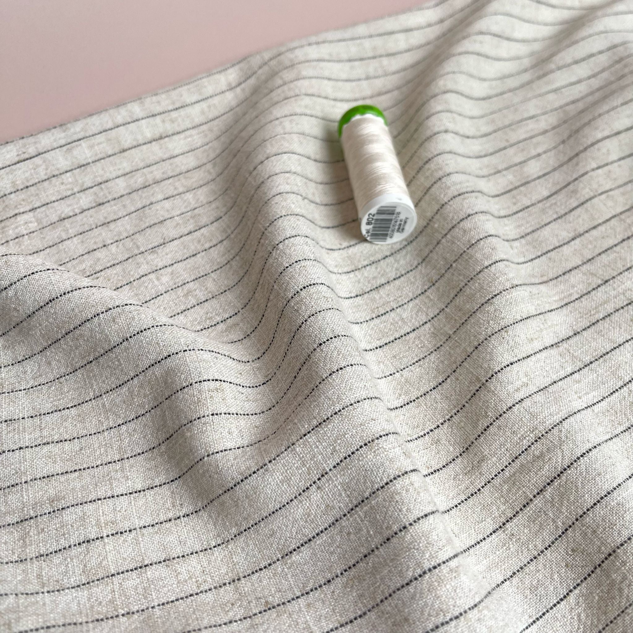 Natural Pinstripe Viscose Linen Noil Fabric
