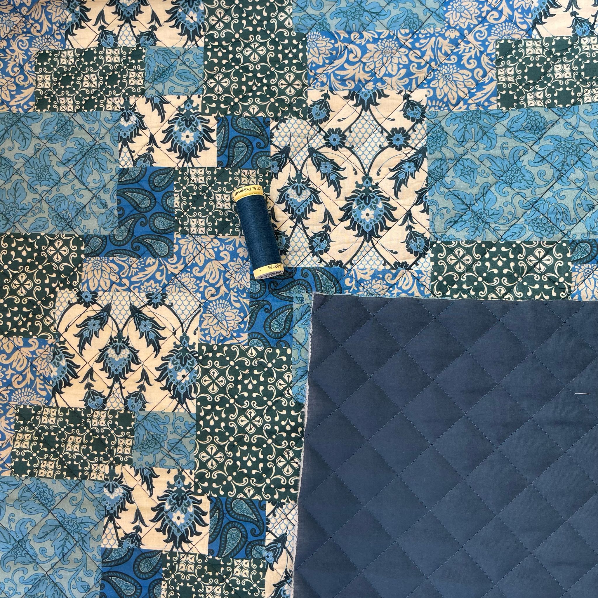 Blue Patchwork Paisley Quilted Cotton Fabric