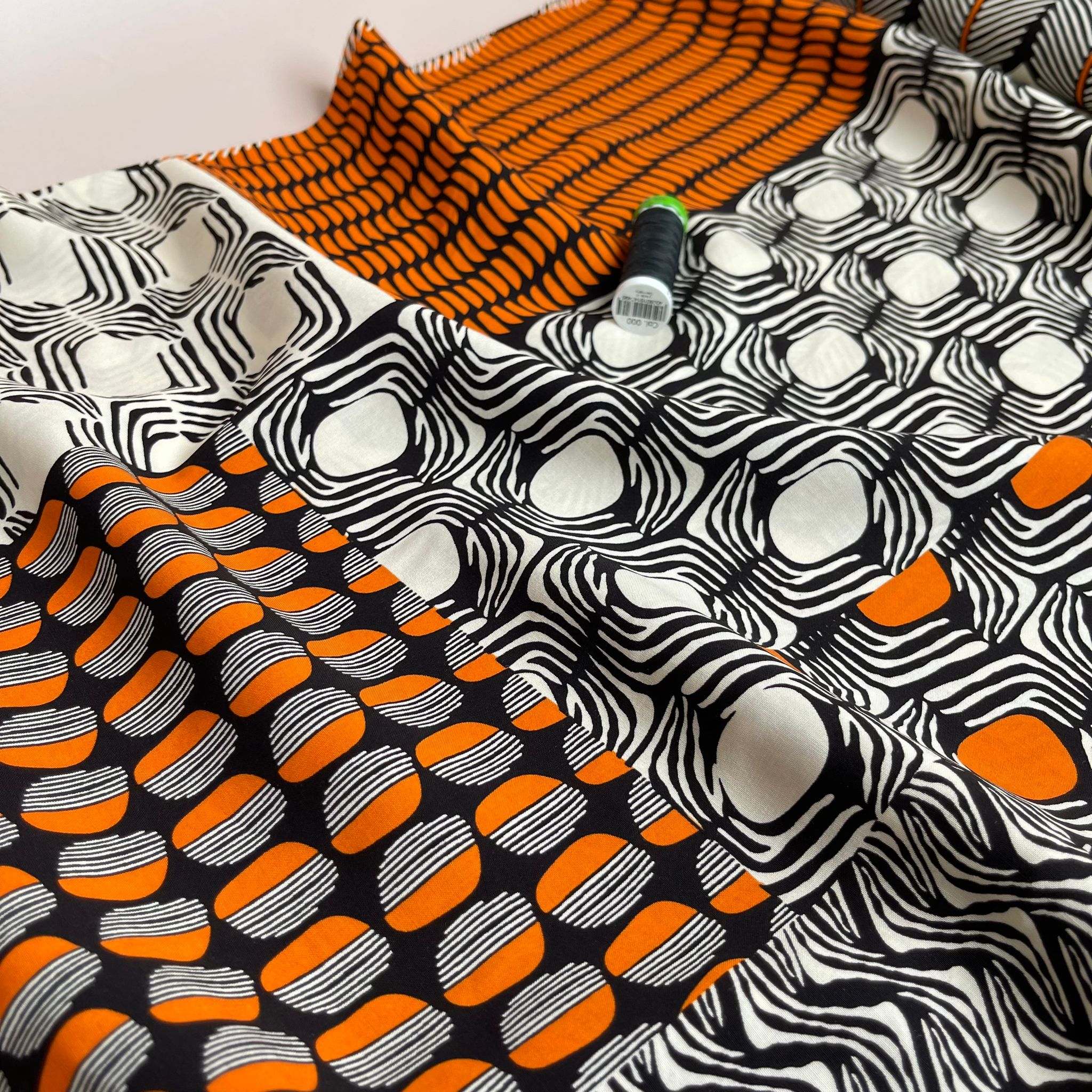 REMNANT 0.77 Metre - Patchwork Graphics in Orange Viscose Poplin Fabric