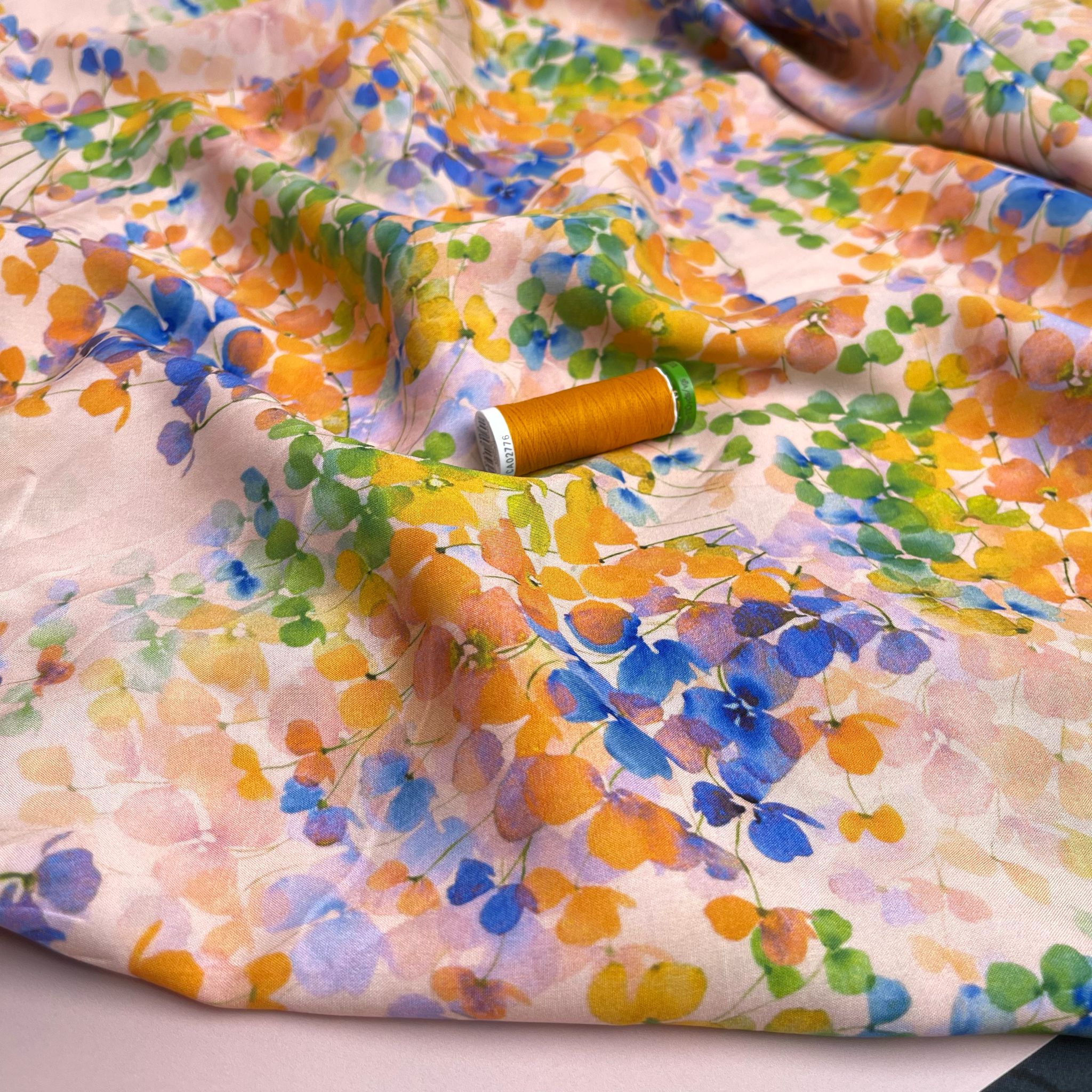 Watercolour Spring Blossoms Viscose Fabric