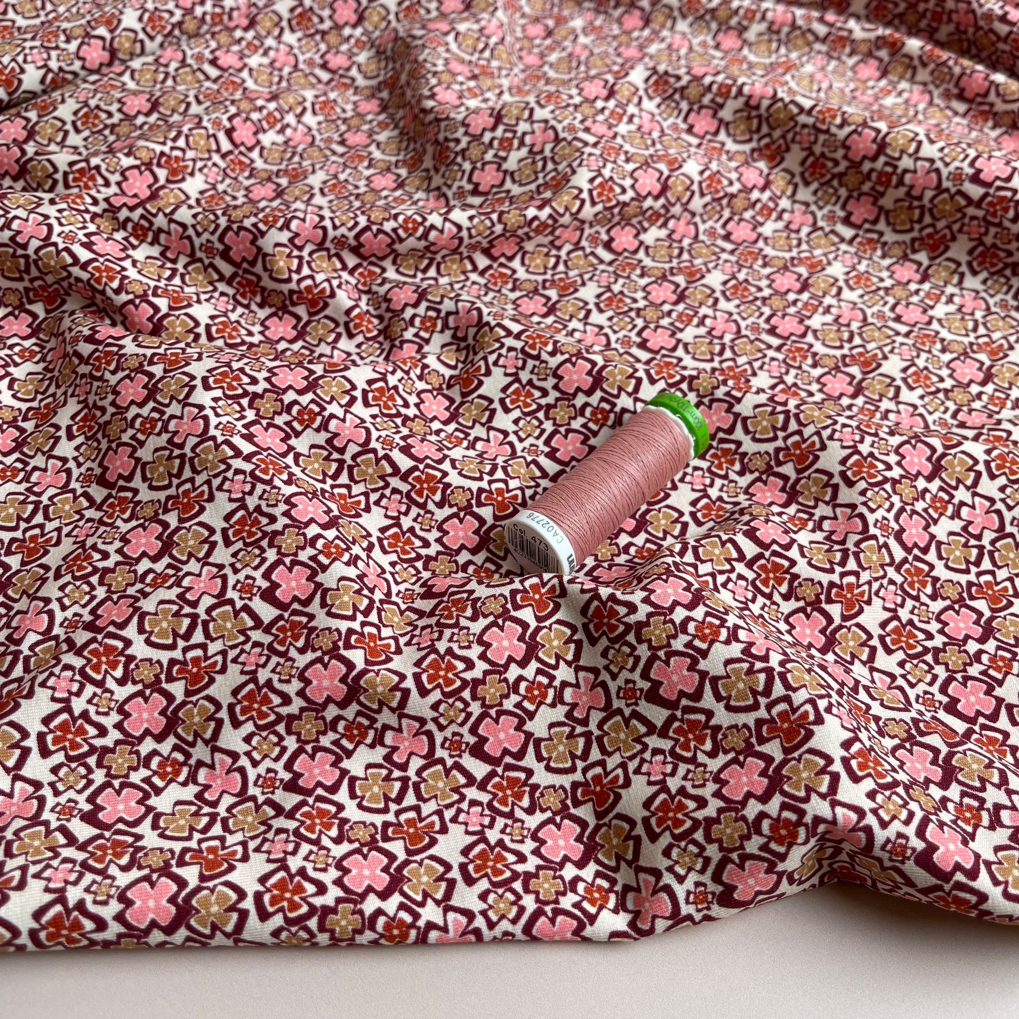 REMNANT 1.58 Metres - Danish Design - Pink Ditsy Floral Cotton Jersey Fabric