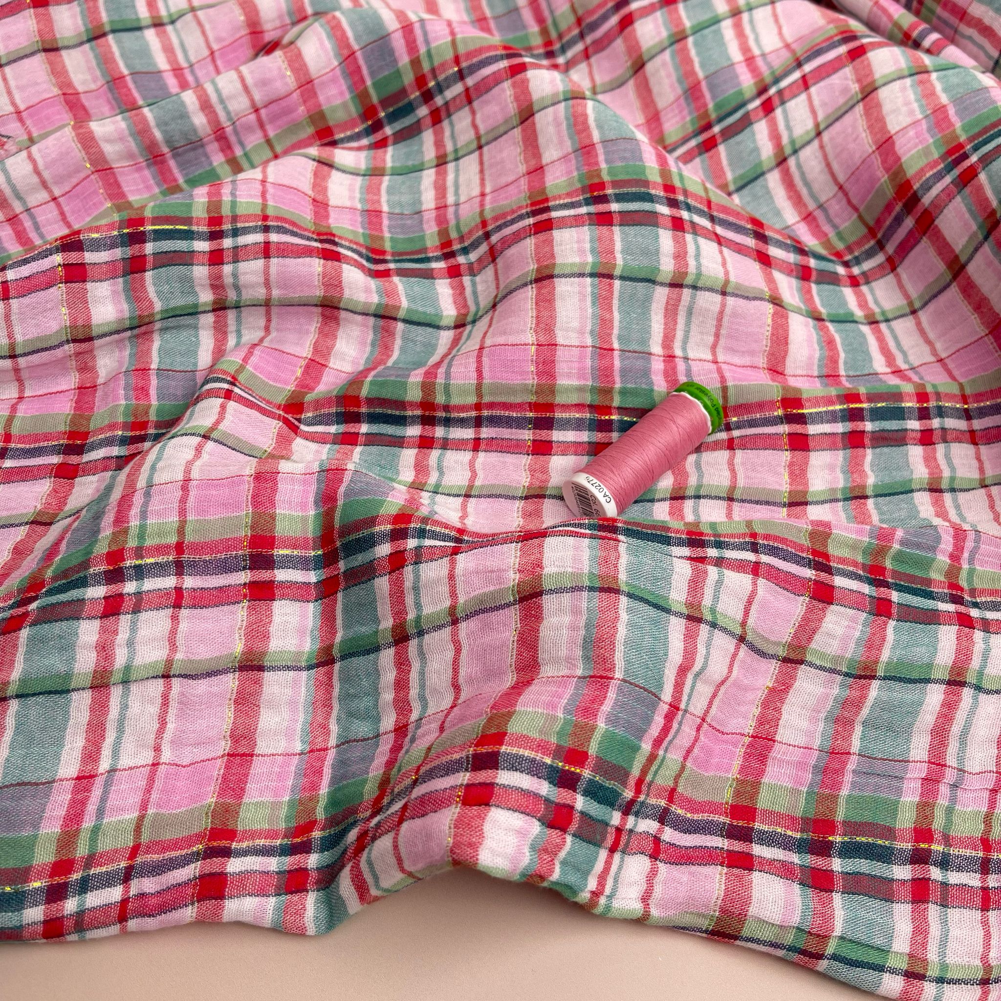 REMNANT 2.67 metres -Yarn Dyed Spring Sparkle Plaid Cotton Double Gauze