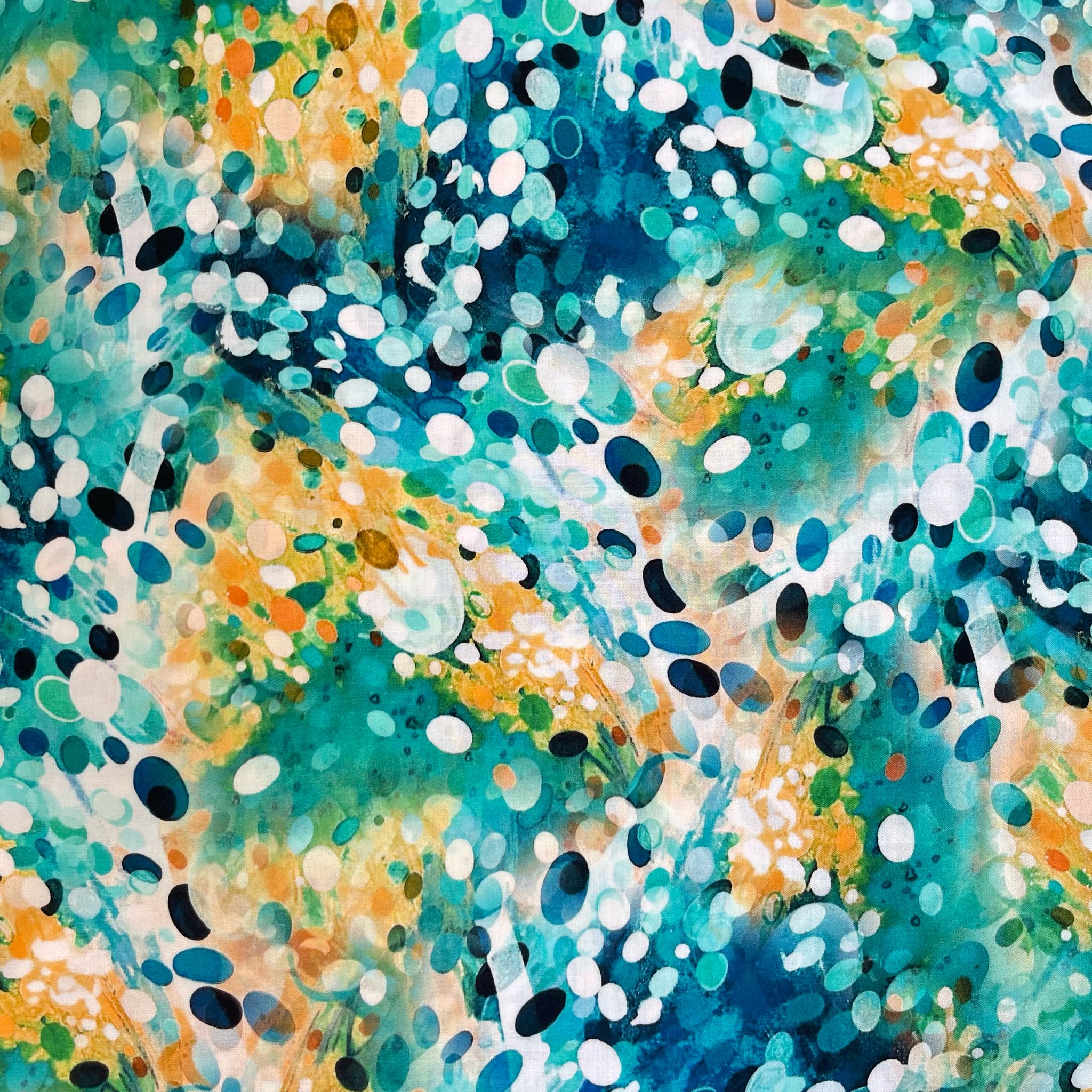 Ocean Watercolour Drops Viscose Poplin Fabric