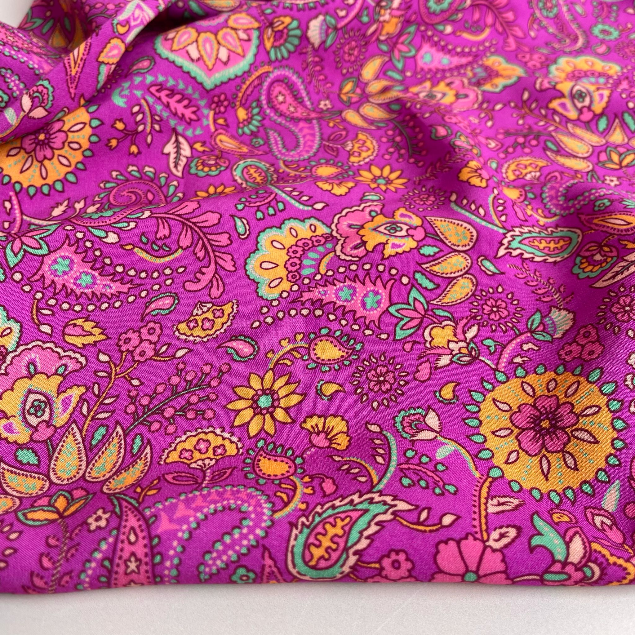 Fuchsia Paisley LENZING™ ECOVERO™ Viscose Fabric
