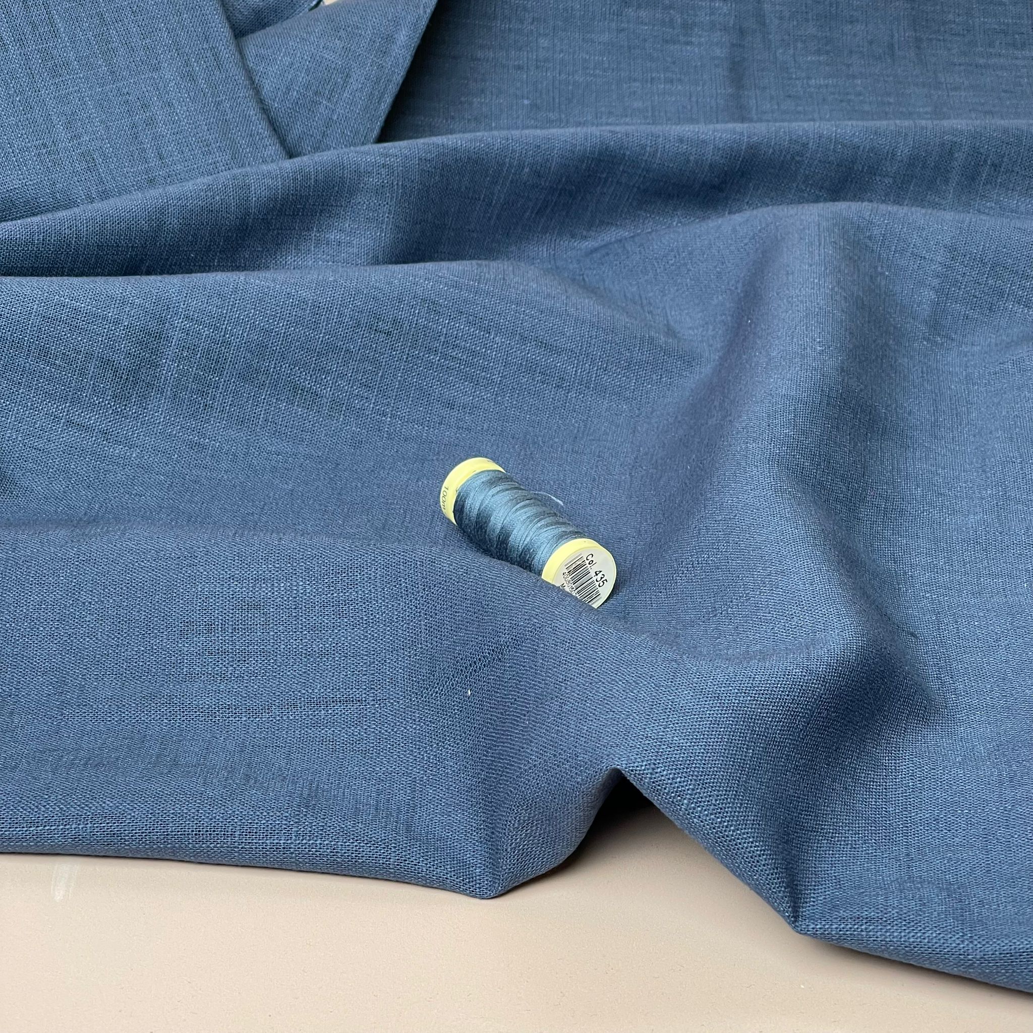 Breeze Dark Cornflower - Enzyme Washed Linen Cotton Fabric