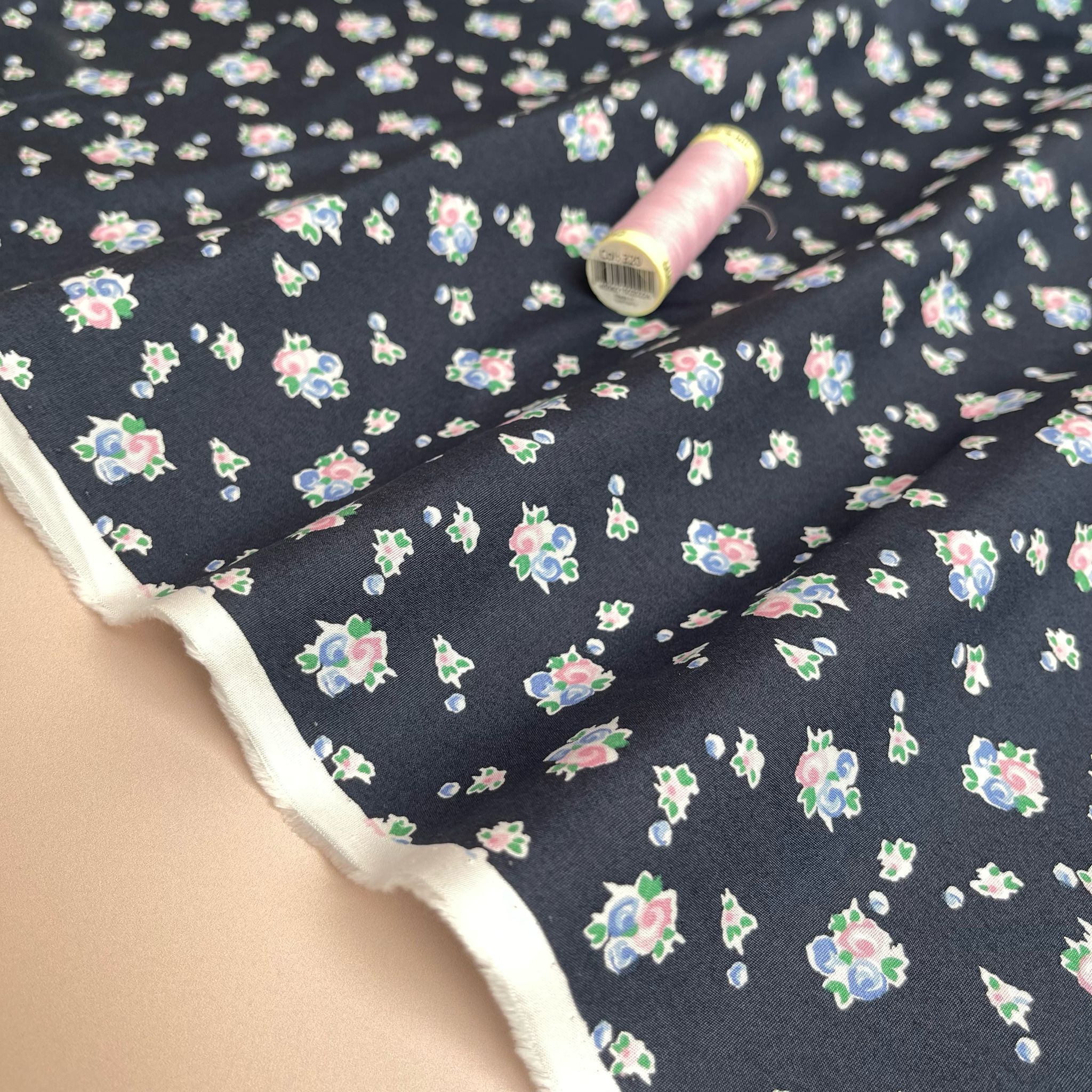 Ex-Designer Pastel Posey on Black Cotton Fabric