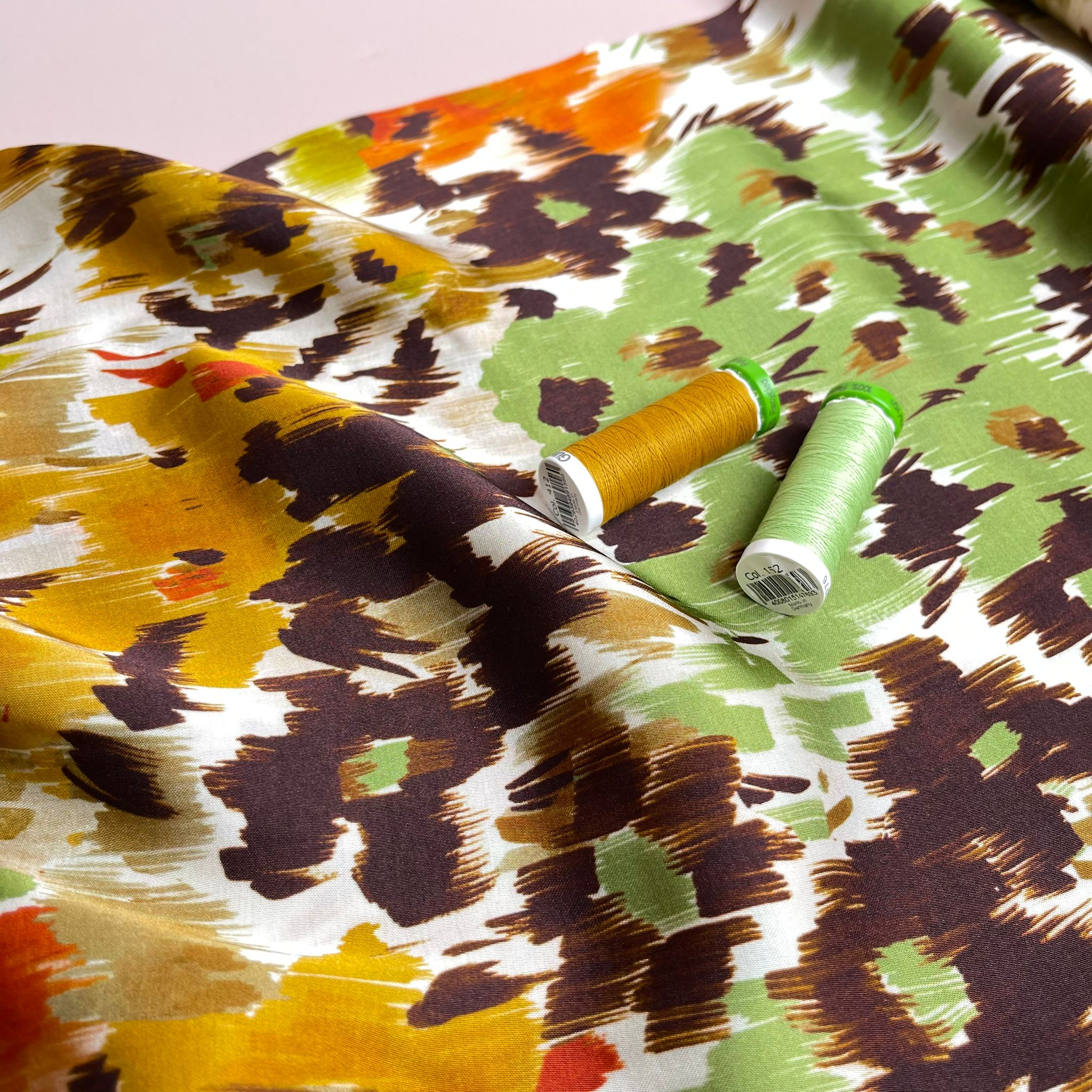 REMNANT 1.9 Metres - Abstract Flower Field Autumn Viscose Sateen Fabric