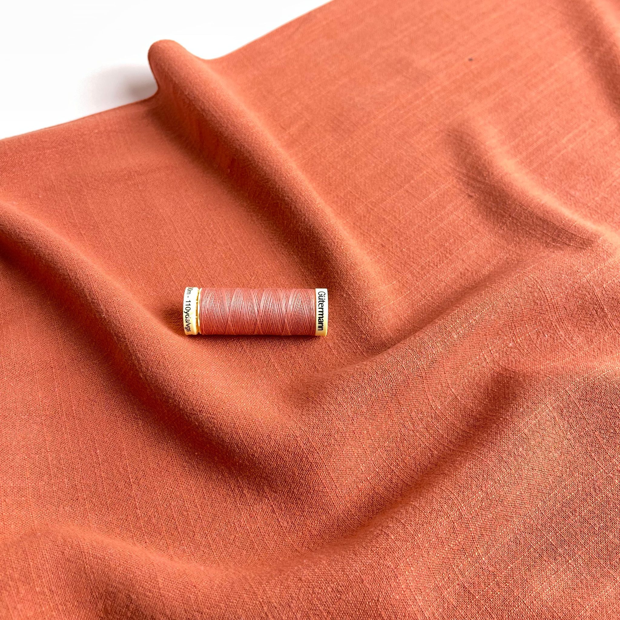 Flow Terracotta Viscose Linen Blend Fabric