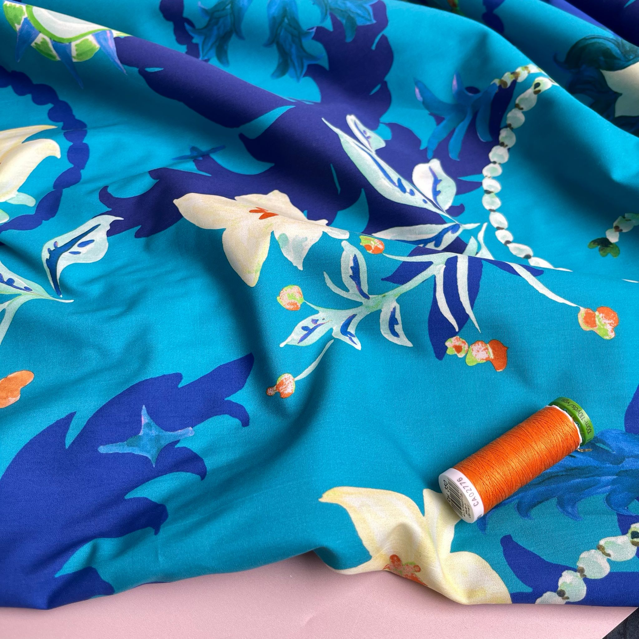 Ex-Designer Deadstock Tropical Turquoise Cotton Poplin Fabric