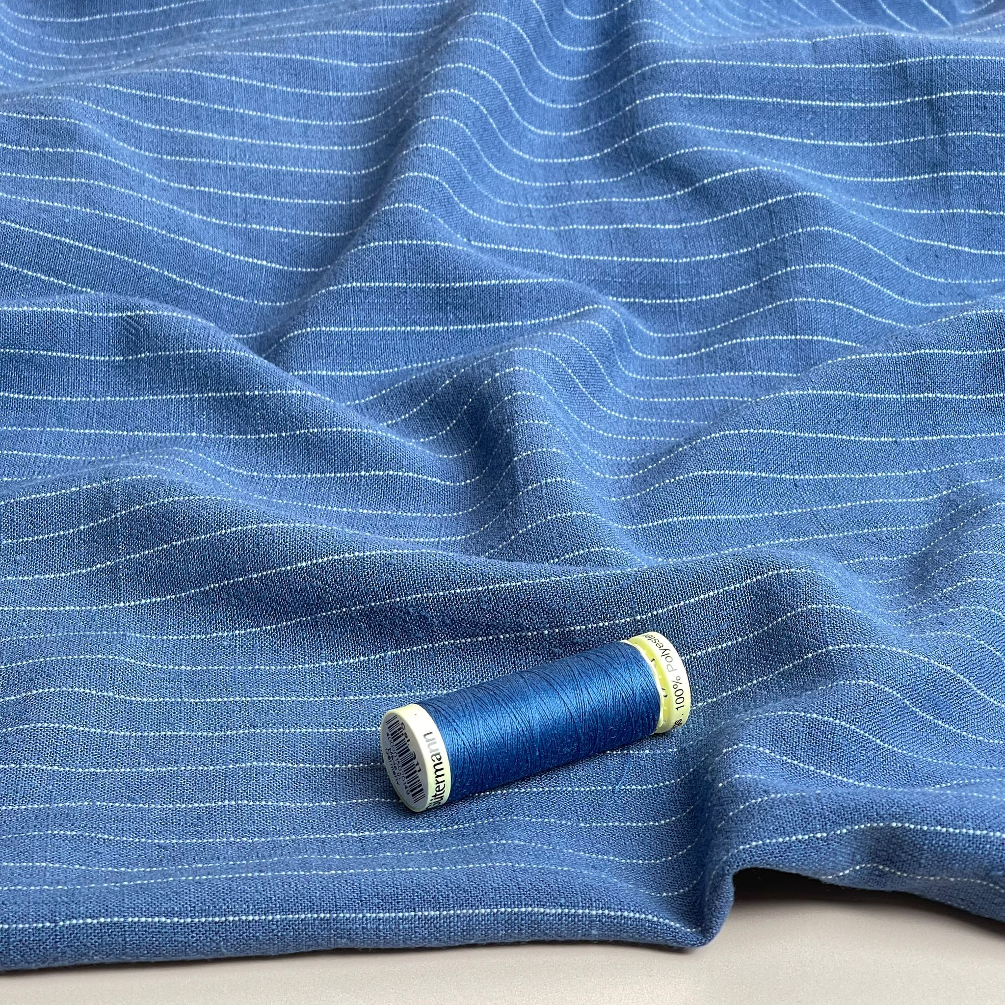 Denim Pinstripe Viscose Linen Noil Fabric