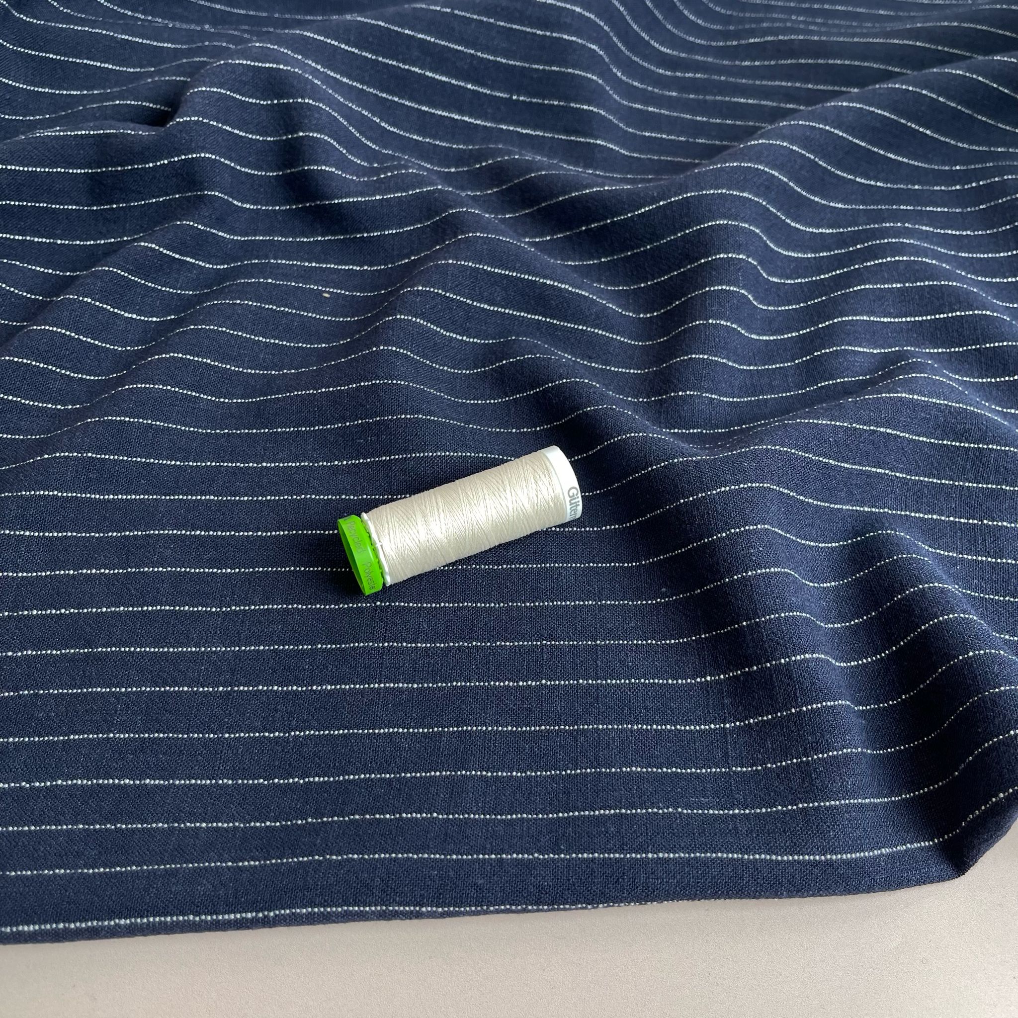 Navy Pinstripe Viscose Linen Noil Fabric