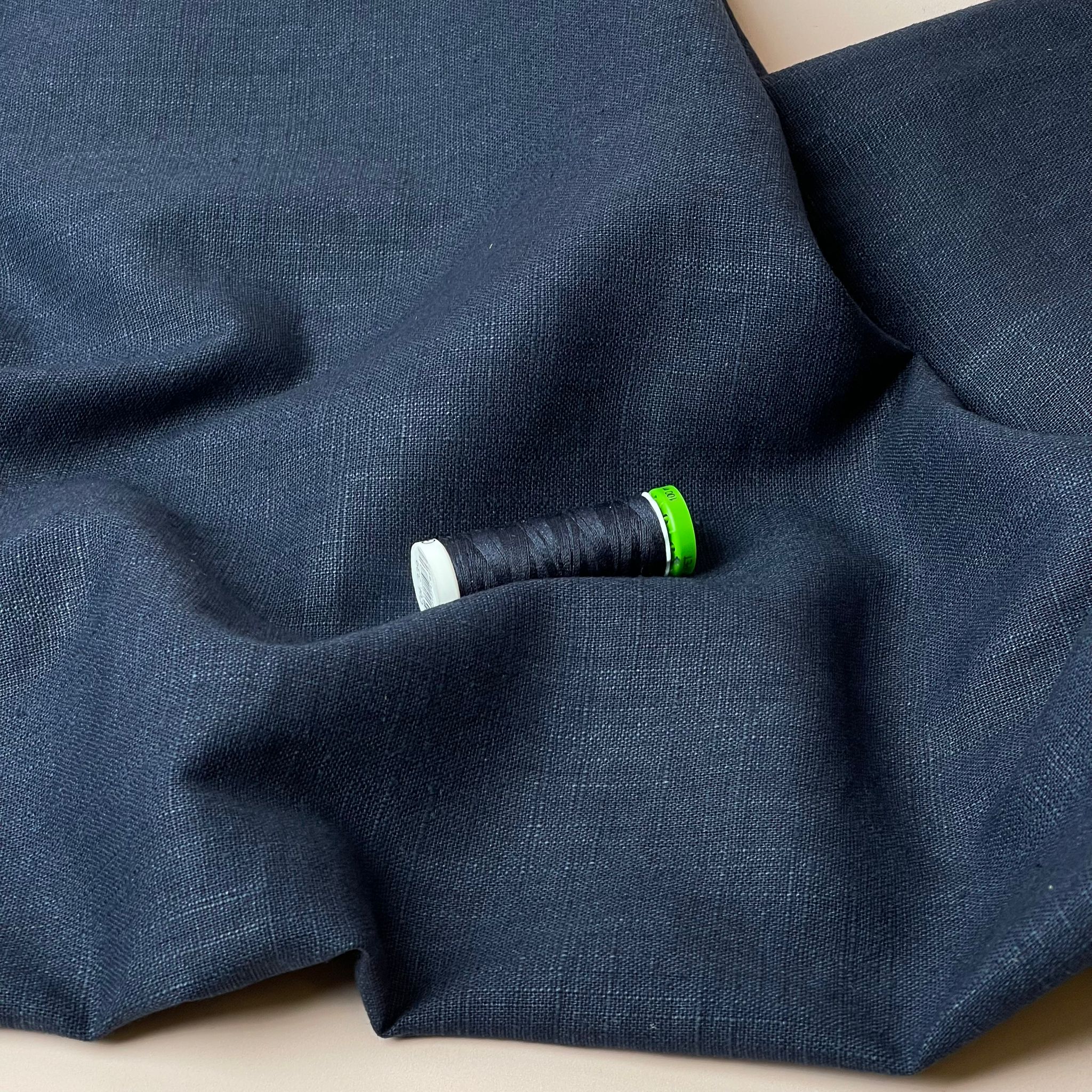 Breeze Deep Navy - Enzyme Washed Pure Linen Fabric