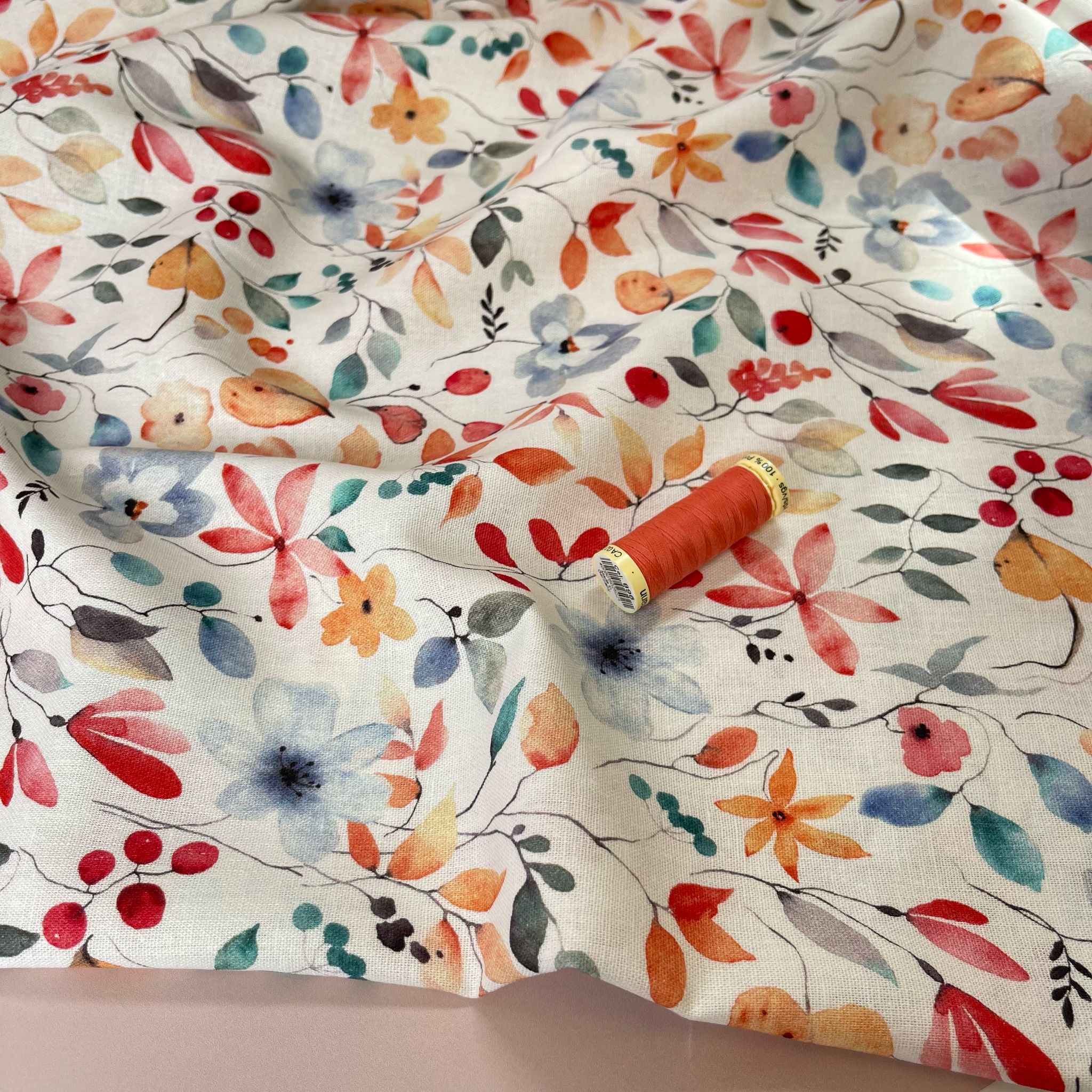 Watercolour Blossoms Viscose Linen Fabric