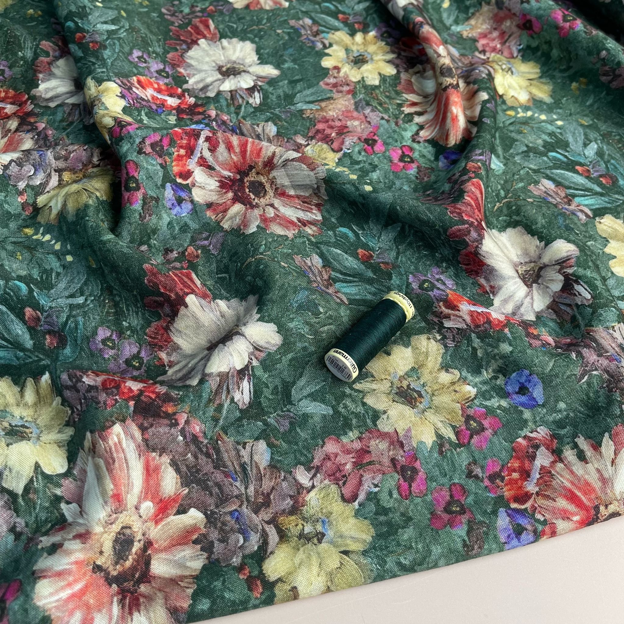 Painted Forest Flowers Viscose Linen Fabric