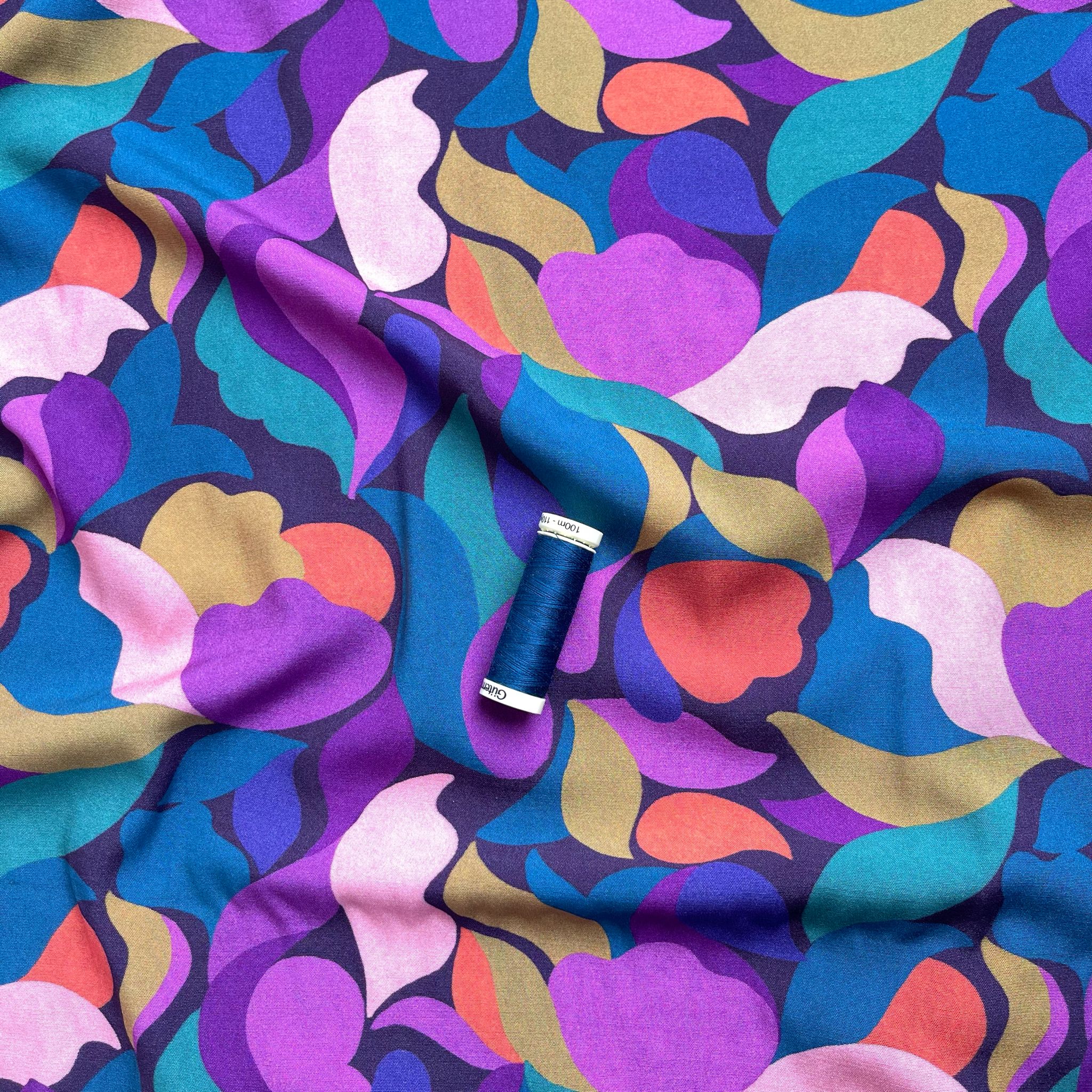 Purple Petals Stretch Viscose Poplin Fabric