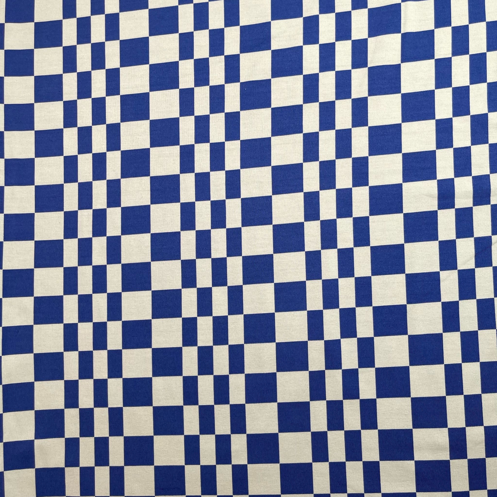 Checkers in Blue and Lime Green Cotton Jersey Fabric