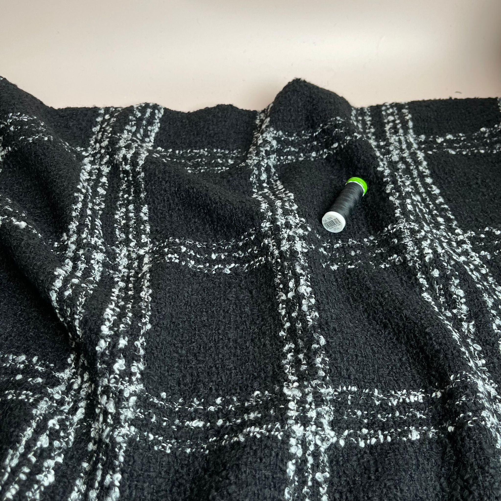 REMNANT 0.62 Metre - Deadstock Black with White Check Wool Blend Boucle