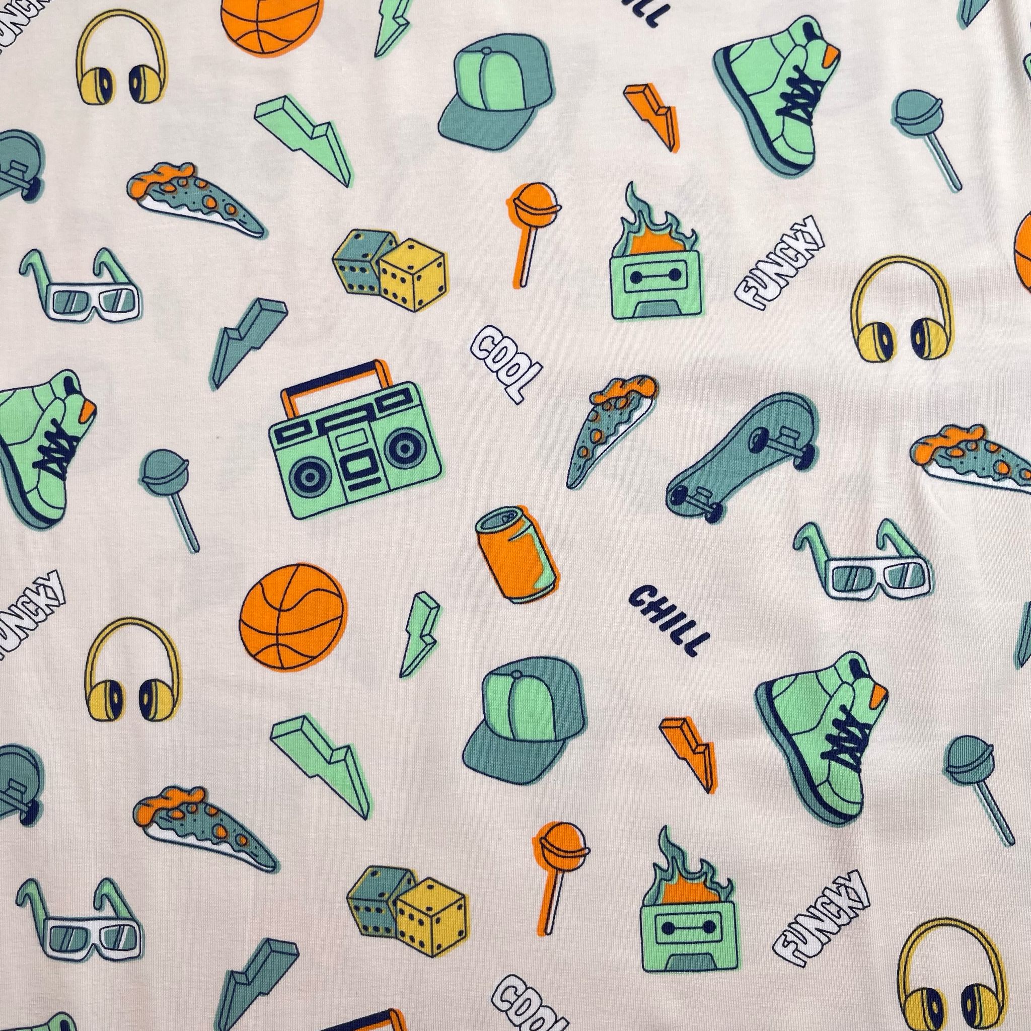 Cool Vibes on White Cotton Jersey Fabric
