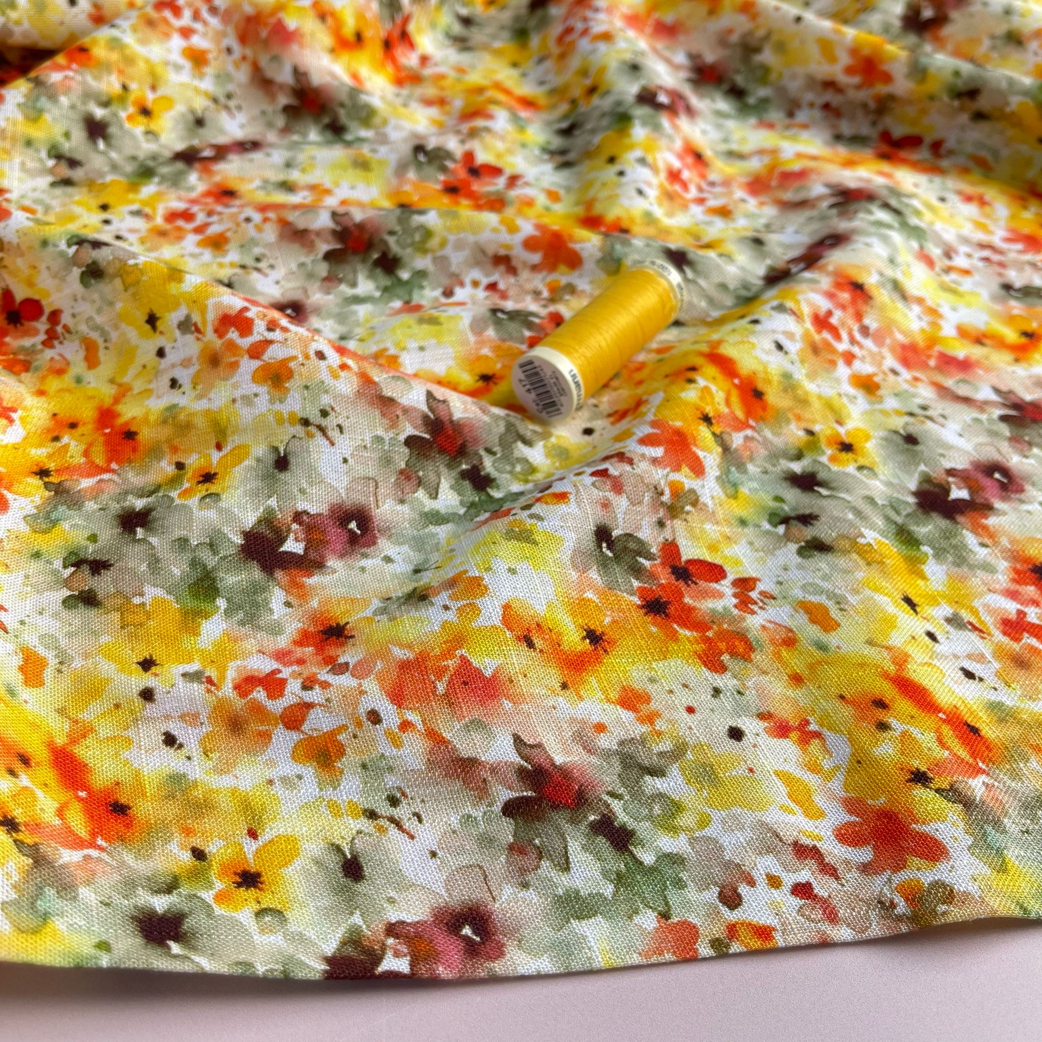 Golden Sunset Meadow Viscose Linen Fabric
