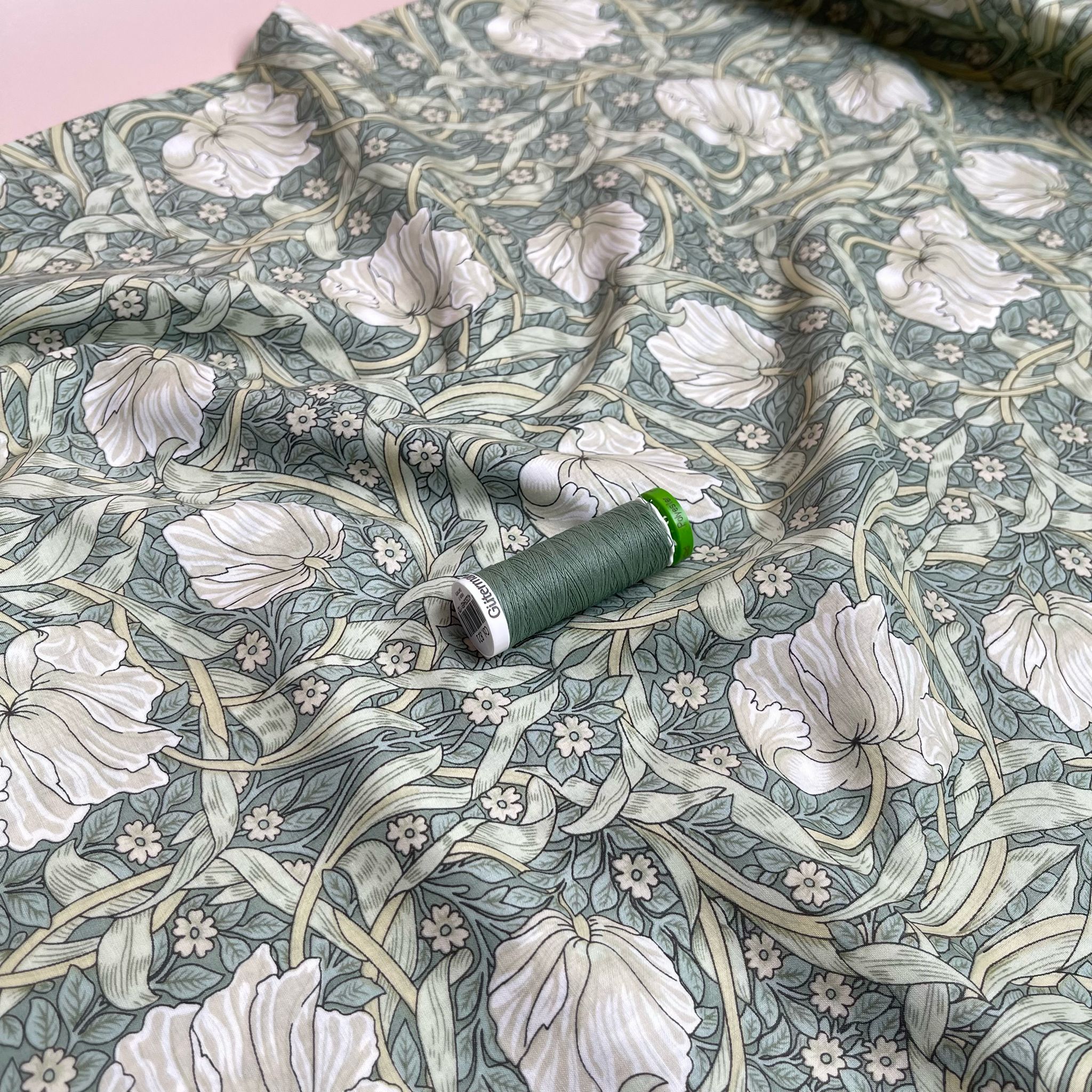 REMNANT 2.18 Metres - Morris Sage Green Cotton Lawn Fabric